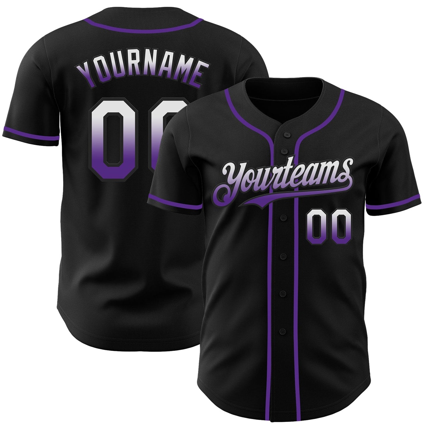 Custom Black White-Purple Authentic Fade Fashion Baseball Jersey baseball jersey product view 1