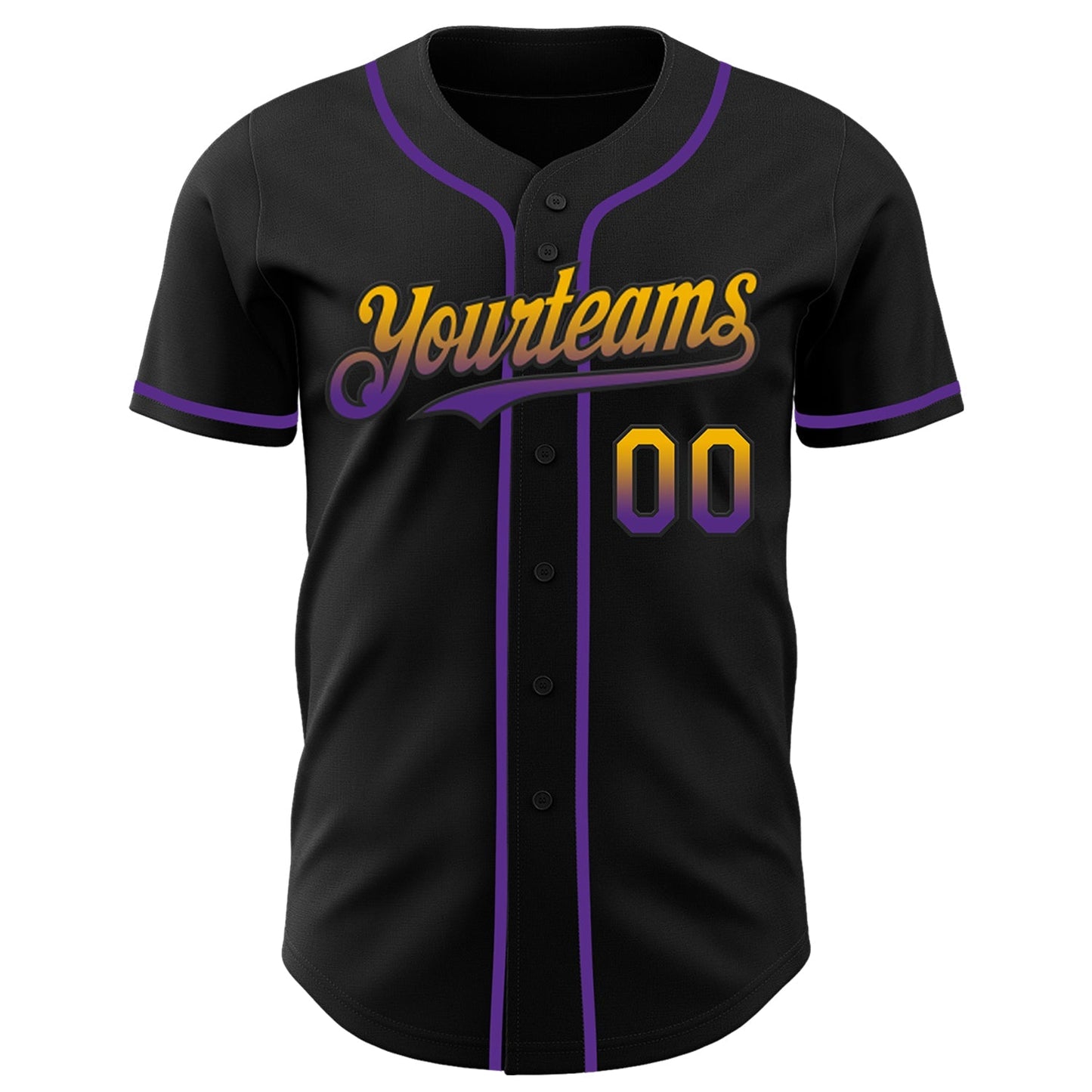 Custom Black Gold-Purple Authentic Fade Fashion Baseball Jersey baseball jersey product view 2