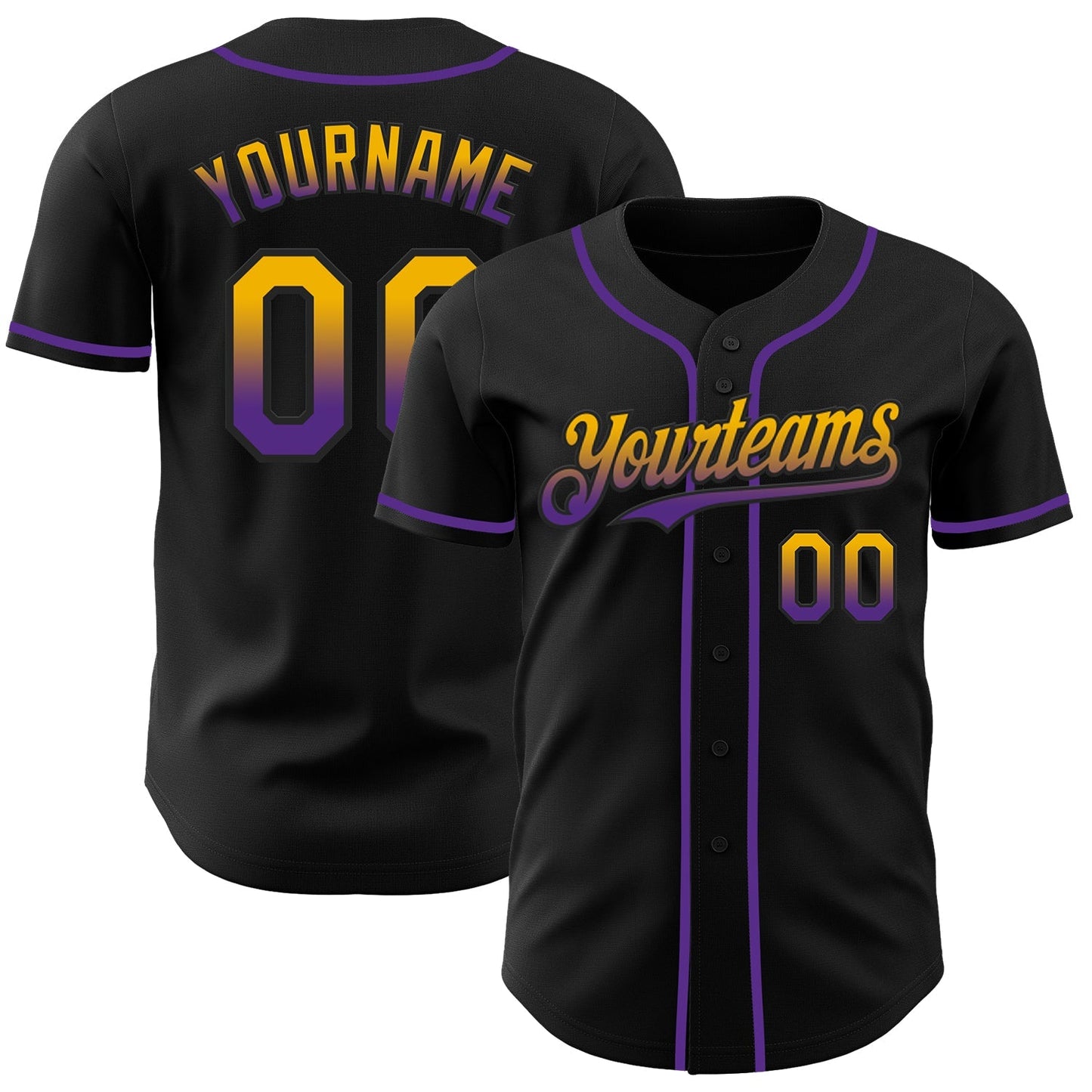 Custom Black Gold-Purple Authentic Fade Fashion Baseball Jersey baseball jersey product view 1