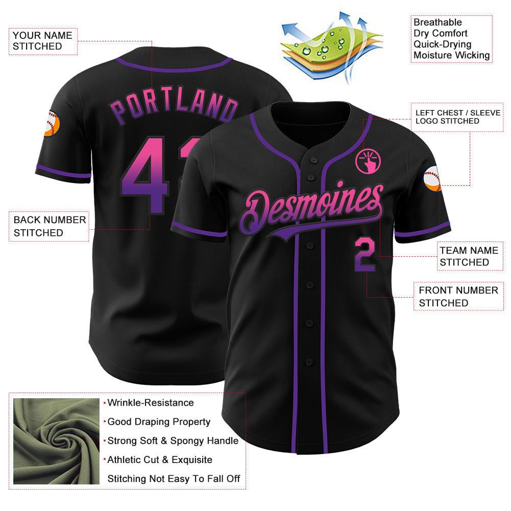 Custom Black Pink-Purple Authentic Fade Fashion Baseball Jersey baseball jersey product view 3