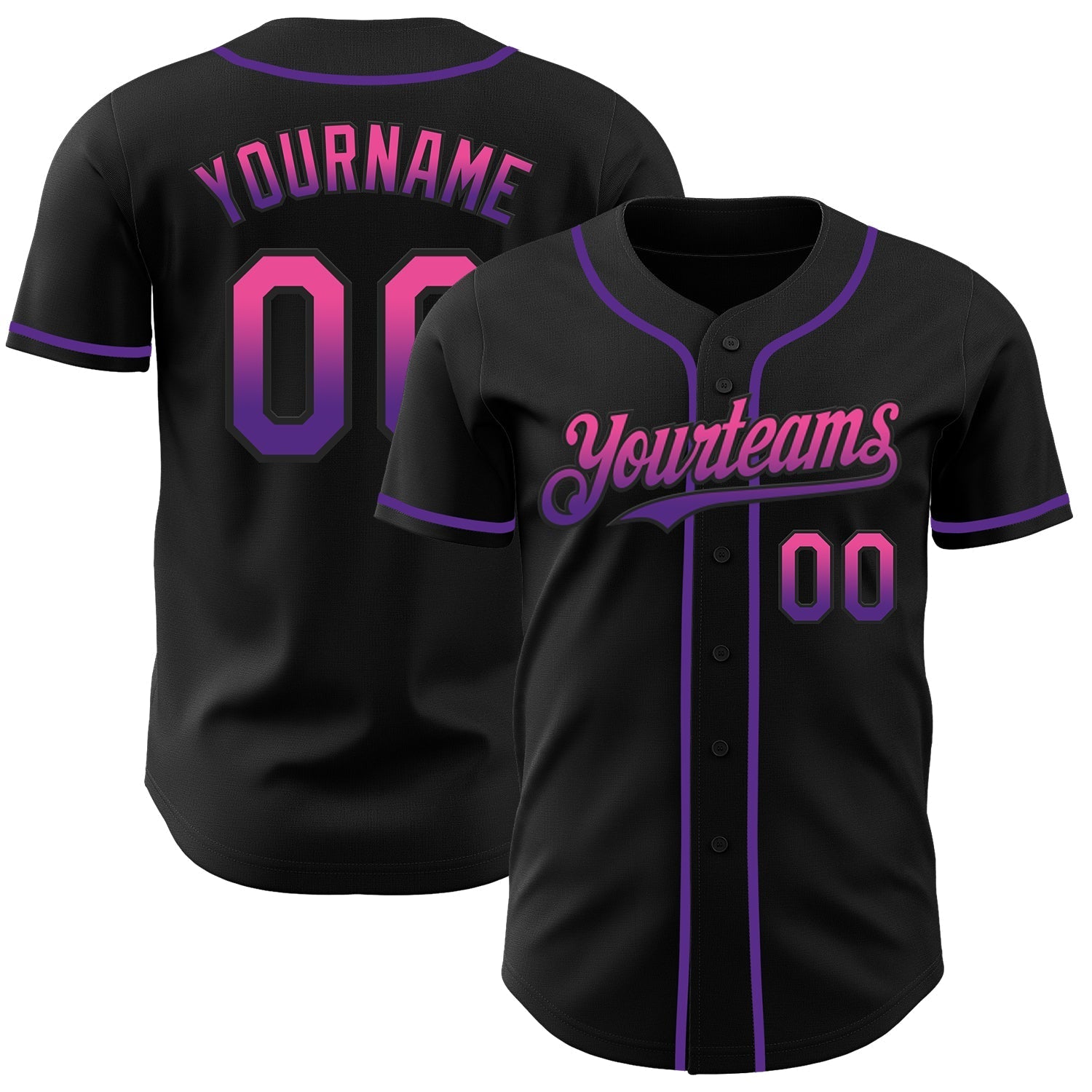 Custom Black Pink-Purple Authentic Fade Fashion Baseball Jersey baseball jersey product view 1