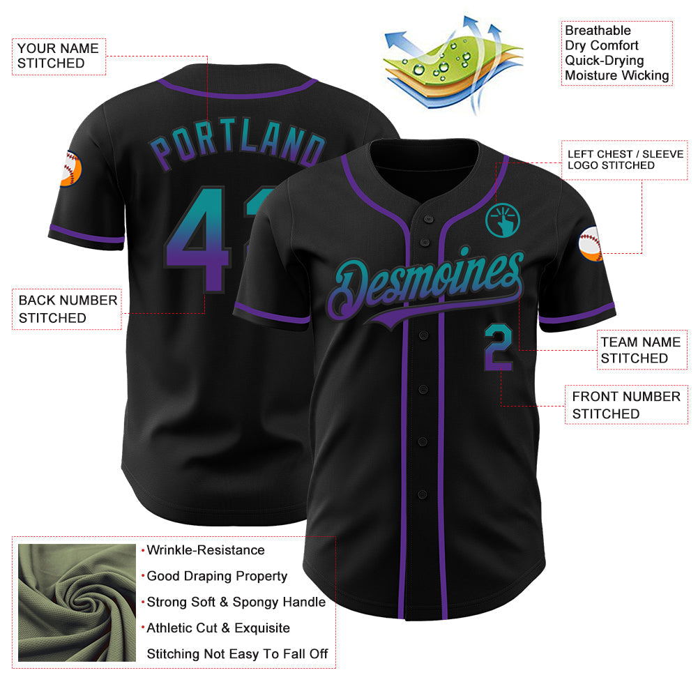 Custom Black Teal-Purple Authentic Fade Fashion Baseball Jersey baseball jersey product view 3