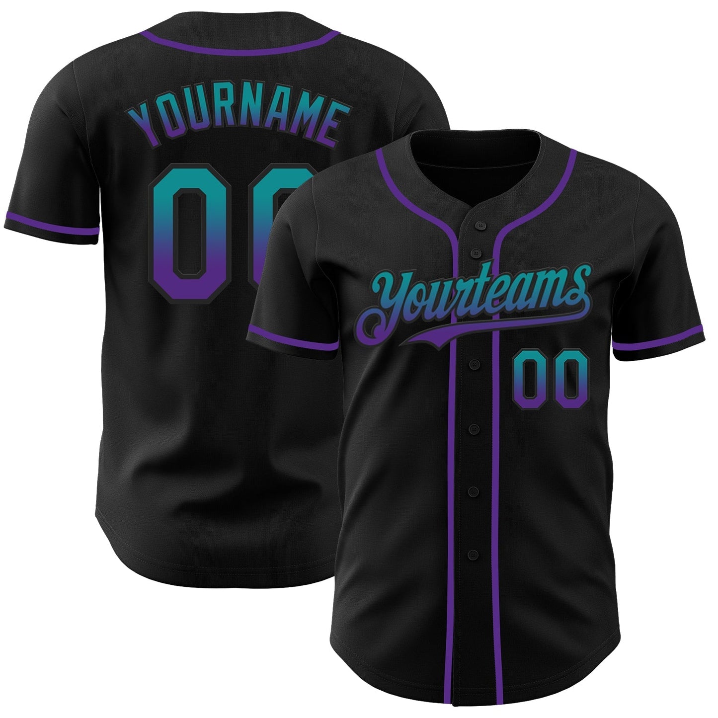 Custom Black Teal-Purple Authentic Fade Fashion Baseball Jersey baseball jersey product view 1