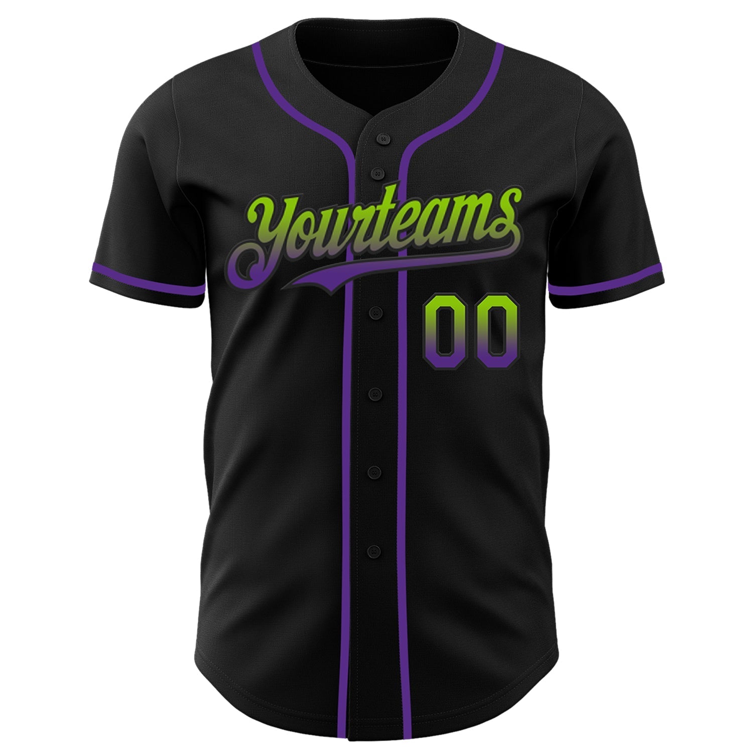 Custom Black Neon Green-Purple Authentic Fade Fashion Baseball Jersey baseball jersey product view 2