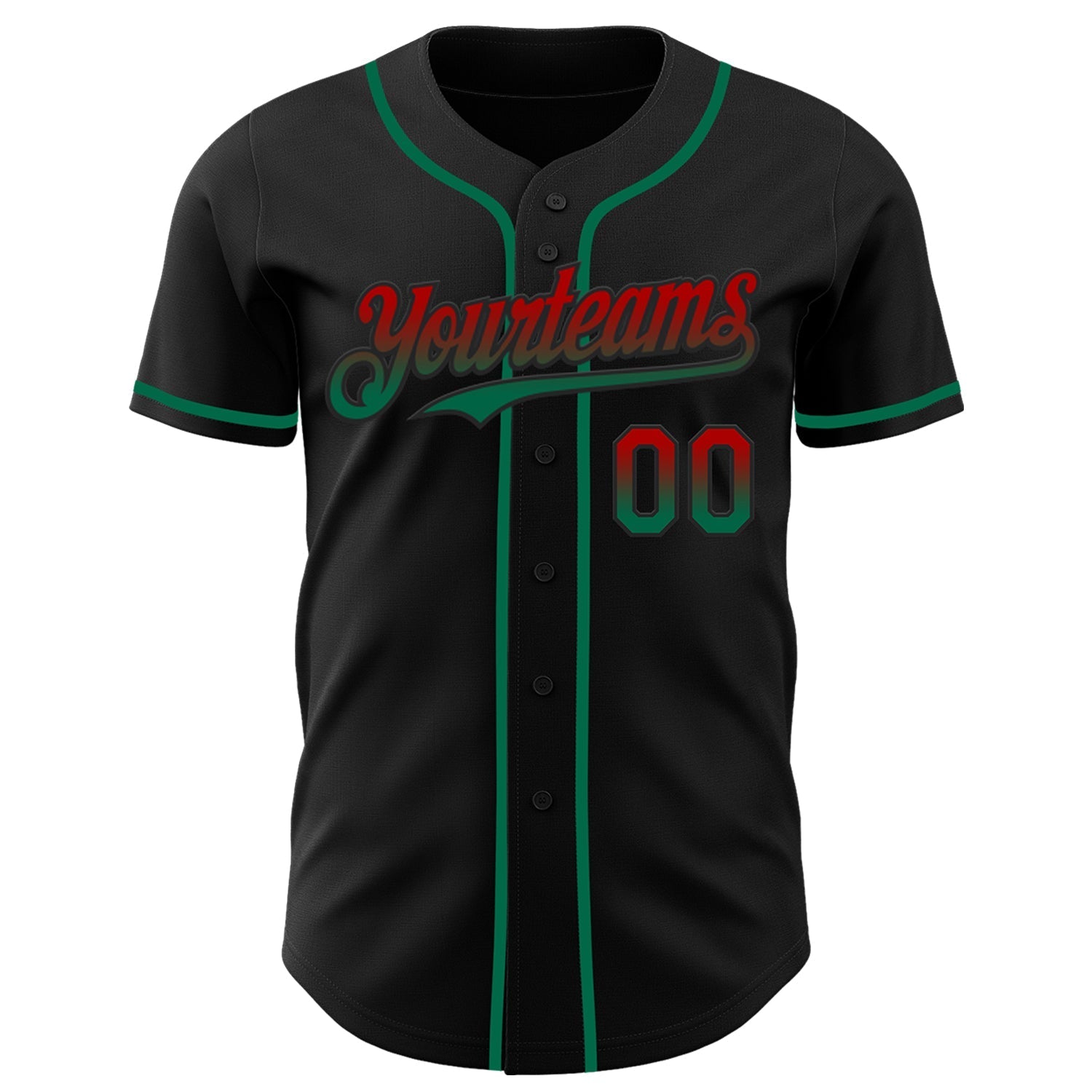 Custom Black Red-Kelly Green Authentic Fade Fashion Baseball Jersey baseball jersey product view 2