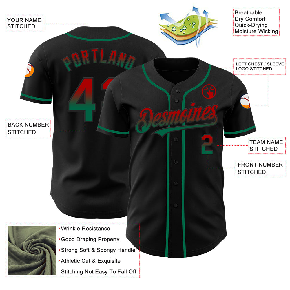 Custom Black Red-Kelly Green Authentic Fade Fashion Baseball Jersey baseball jersey product view 3