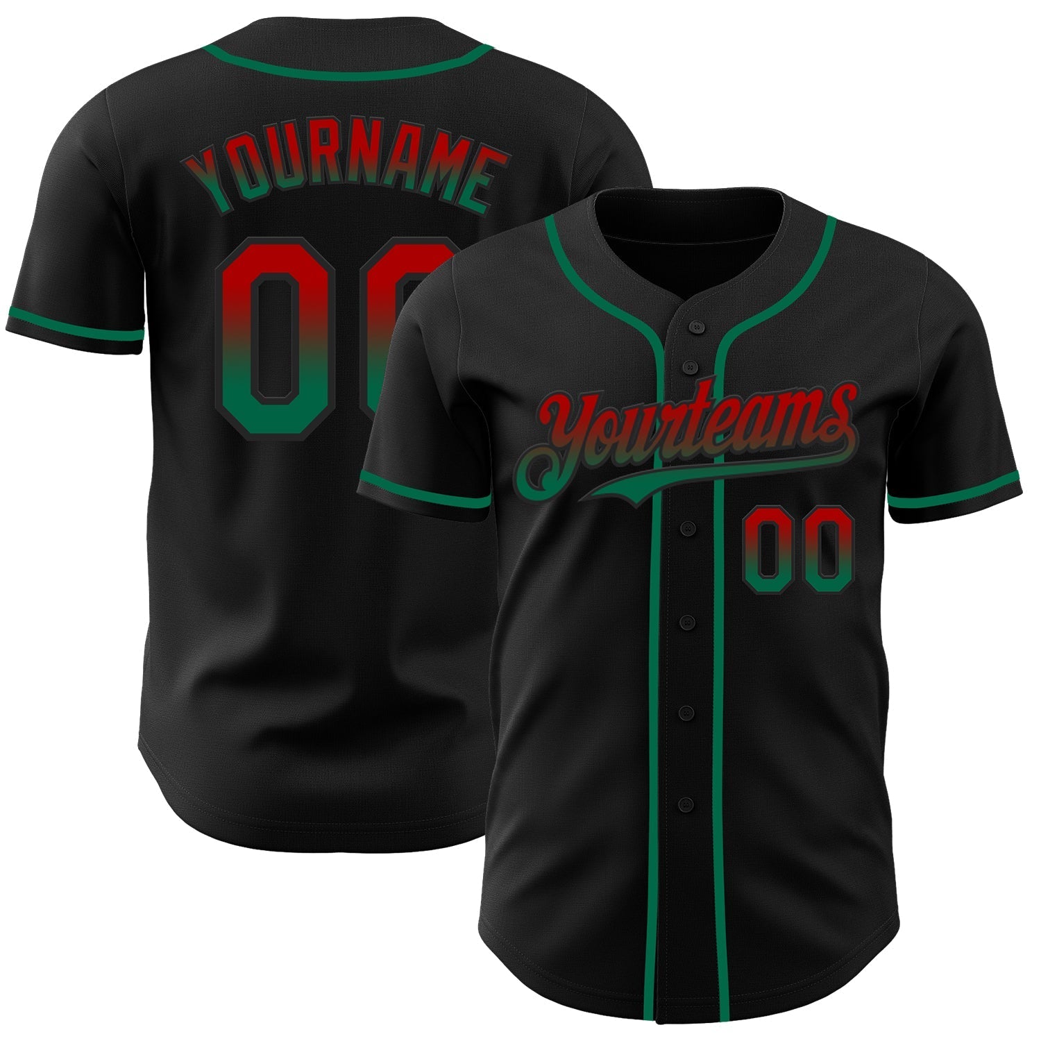 Custom Black Red-Kelly Green Authentic Fade Fashion Baseball Jersey baseball jersey product view 1
