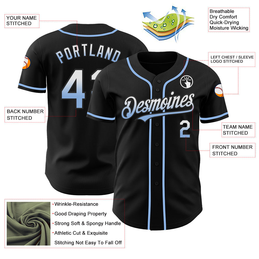 Custom Black White-Light Blue Authentic Fade Fashion Baseball Jersey baseball jersey product view 3