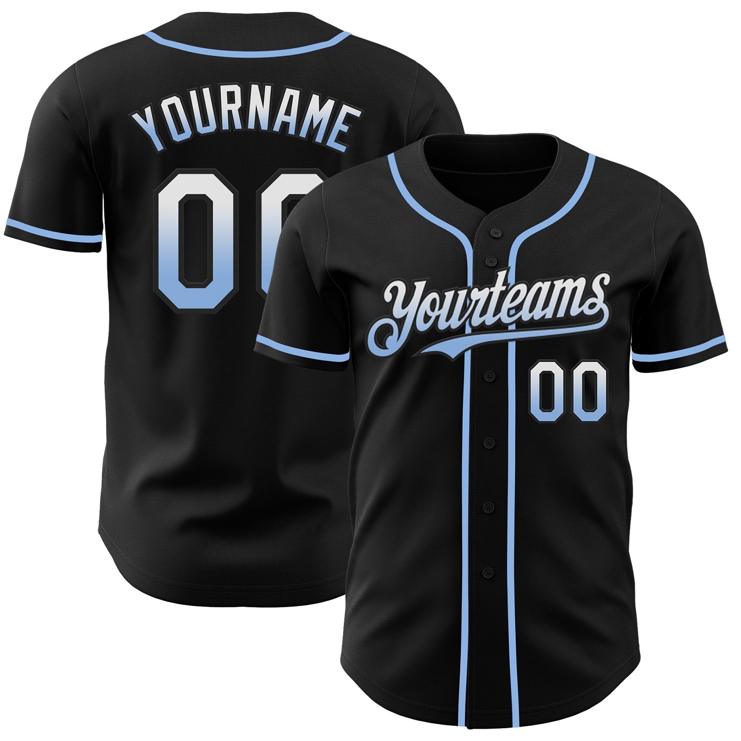 Custom Black White-Light Blue Authentic Fade Fashion Baseball Jersey baseball jersey product view 1