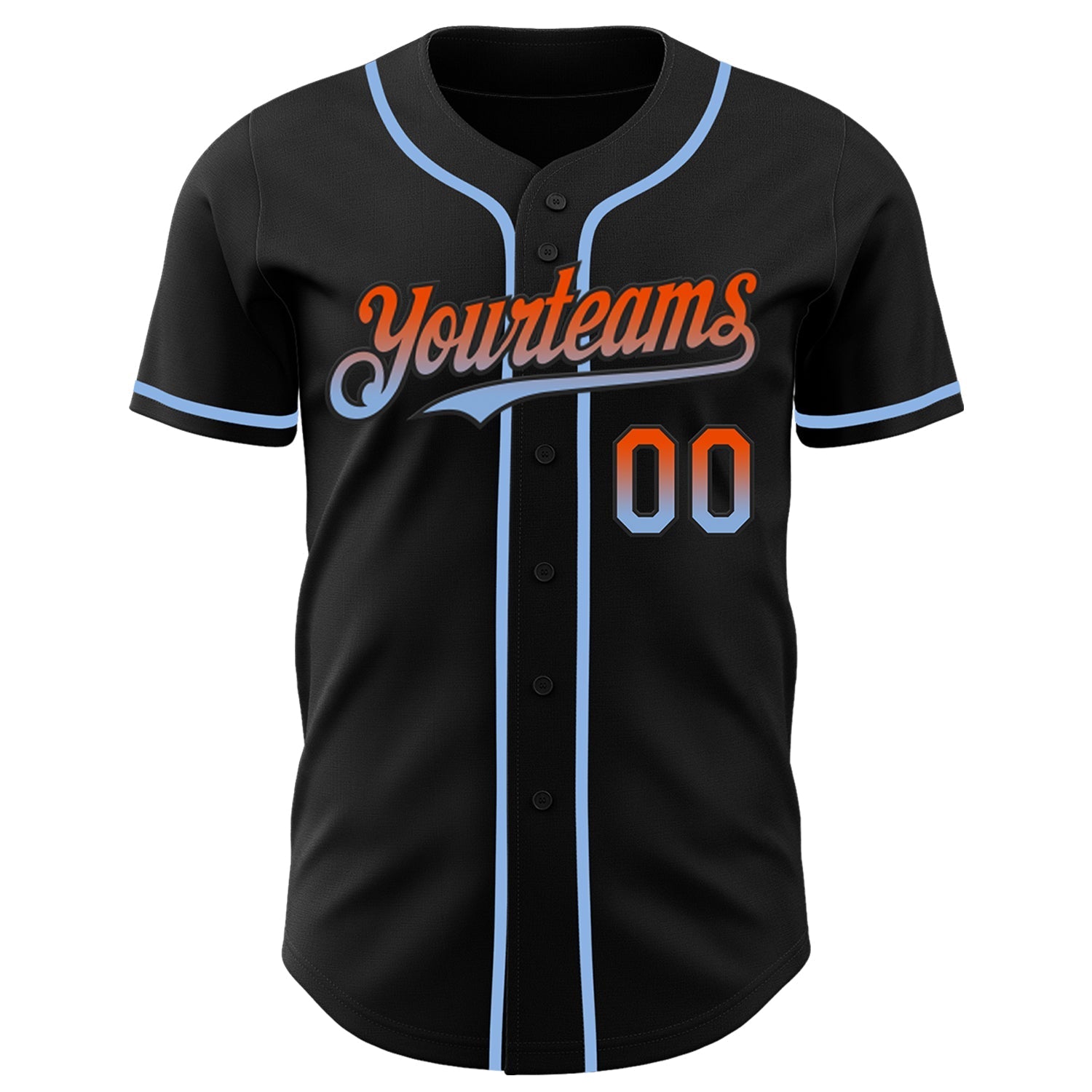 Custom Black Orange-Light Blue Authentic Fade Fashion Baseball Jersey baseball jersey product view 2