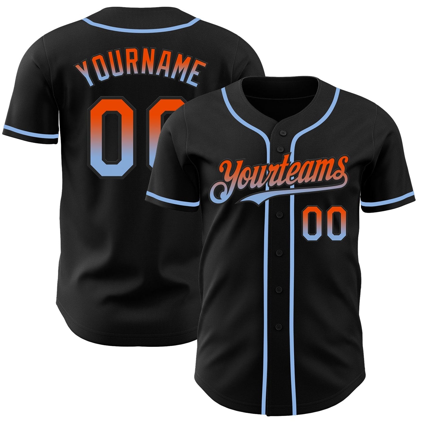 Custom Black Orange-Light Blue Authentic Fade Fashion Baseball Jersey baseball jersey product view 1
