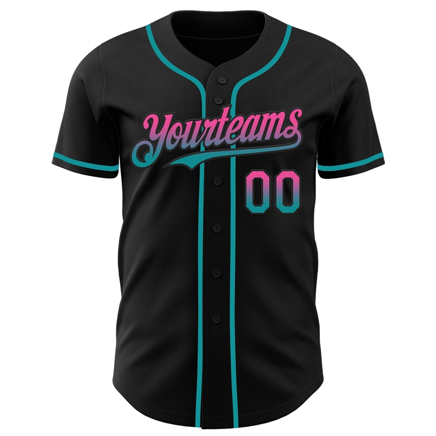 Custom Black Pink-Teal Authentic Fade Fashion Baseball Jersey baseball jersey product view 2