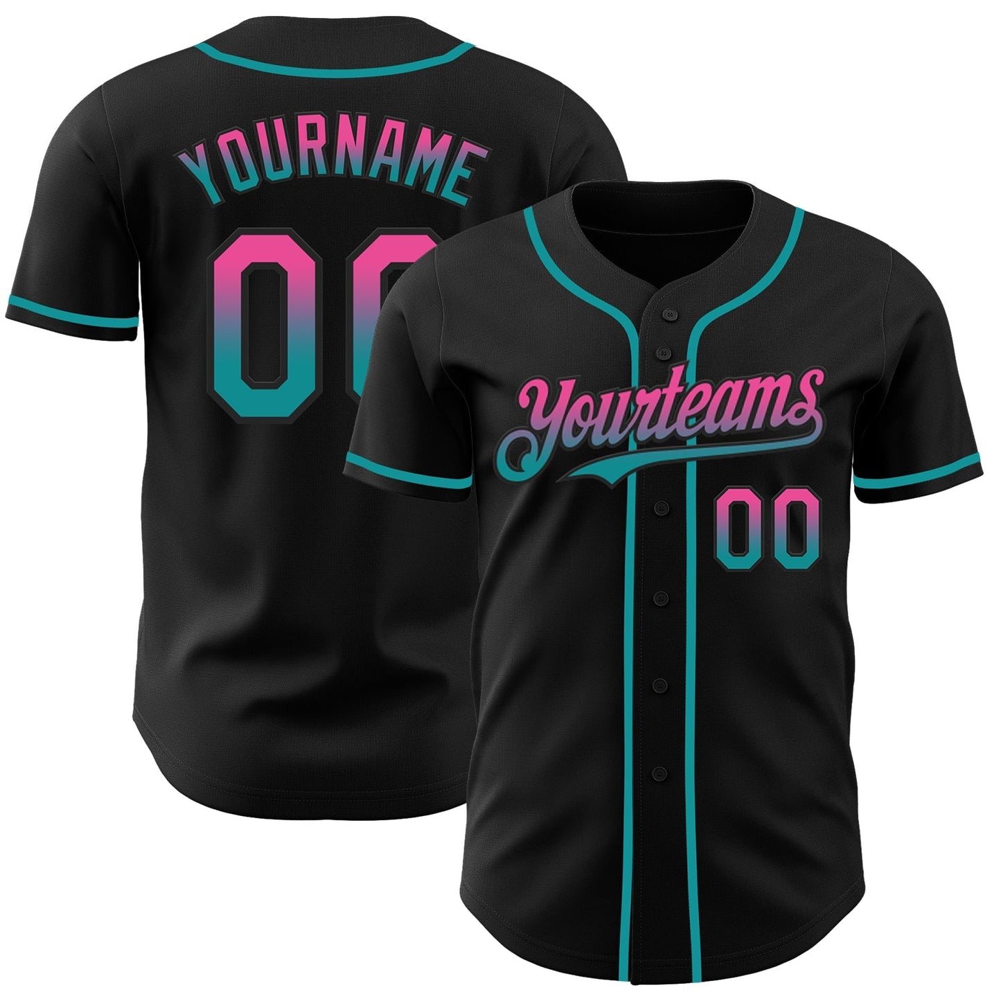Custom Black Pink-Teal Authentic Fade Fashion Baseball Jersey baseball jersey product view 1