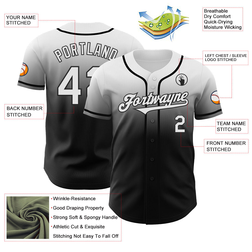 Custom White Black Authentic Fade Fashion Baseball Jersey baseball jersey product view 3