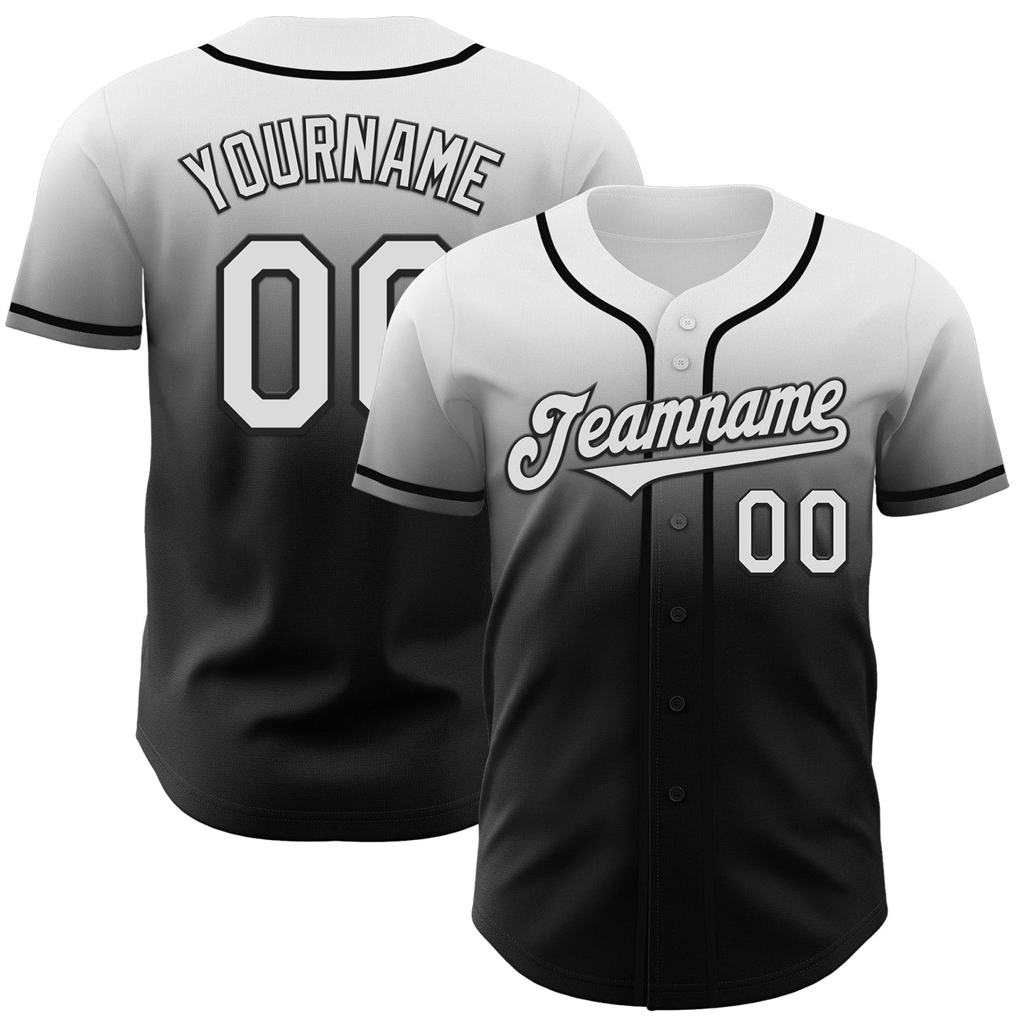 Custom White Black Authentic Fade Fashion Baseball Jersey baseball jersey product view 1