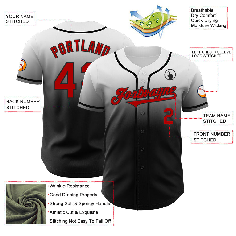 Custom White Red-Black Authentic Fade Fashion Baseball Jersey baseball jersey product view 3