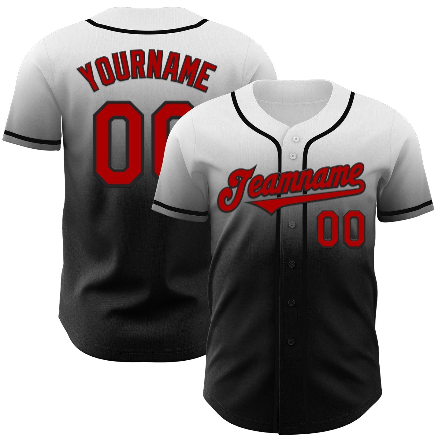Custom White Red-Black Authentic Fade Fashion Baseball Jersey baseball jersey product view 1