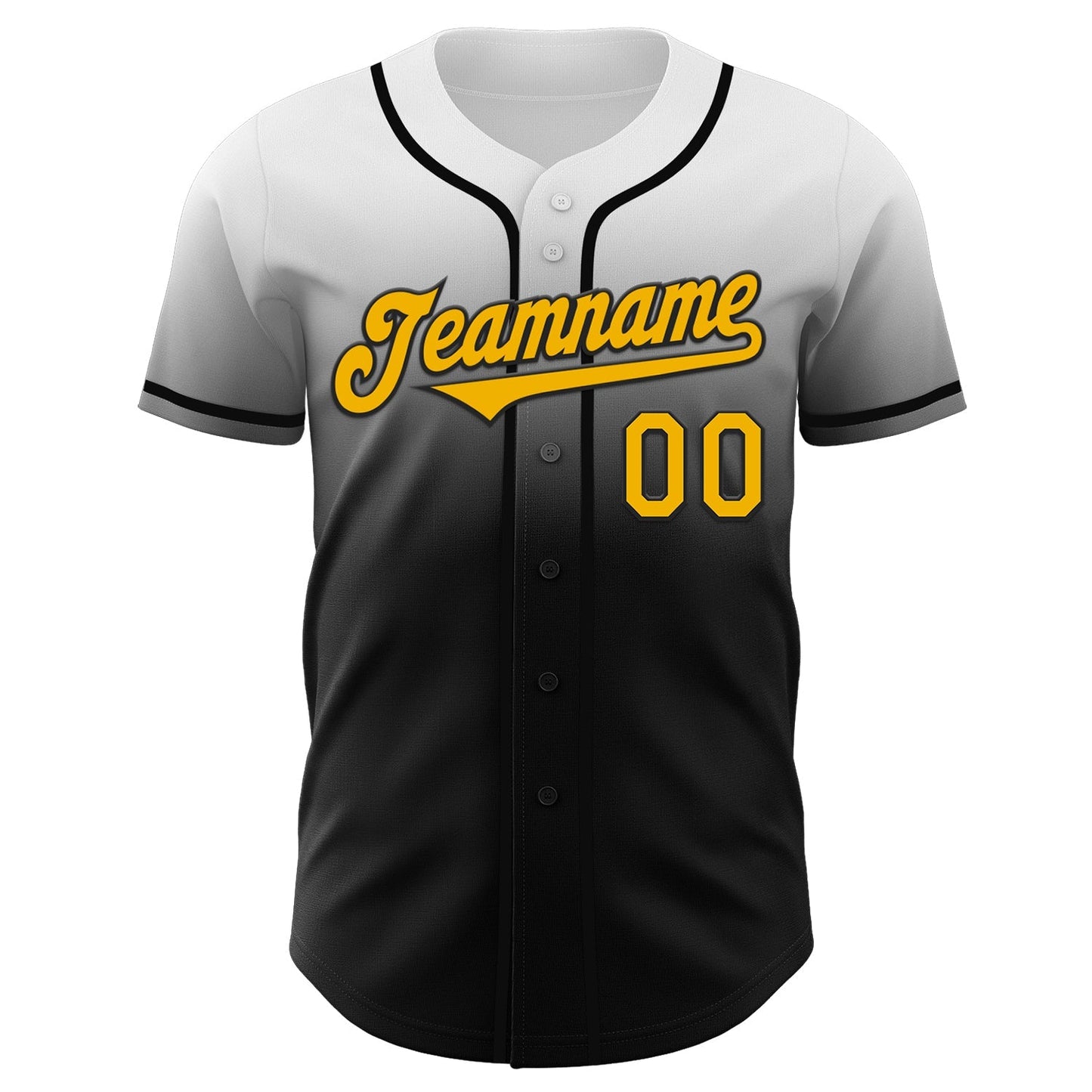 Custom White Gold-Black Authentic Fade Fashion Baseball Jersey baseball jersey product view 2