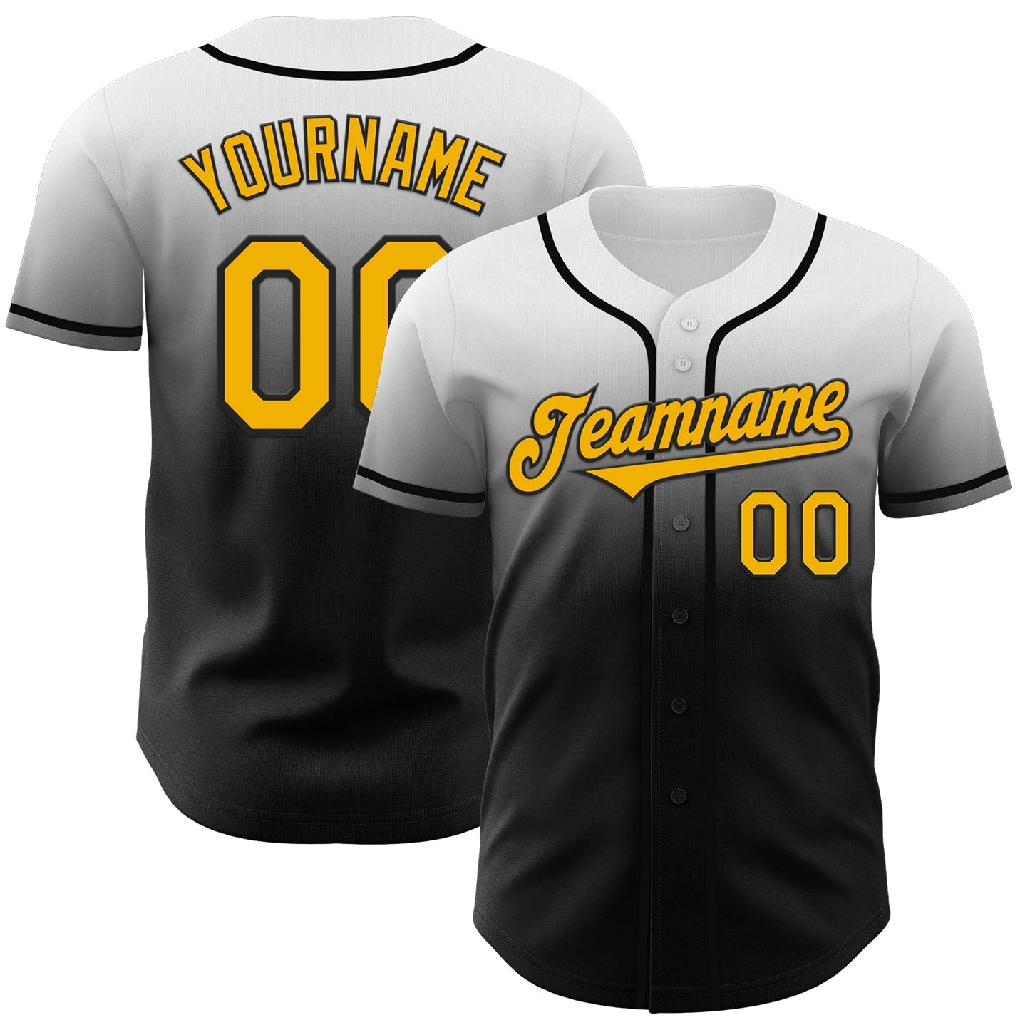 Custom White Gold-Black Authentic Fade Fashion Baseball Jersey baseball jersey product view 1