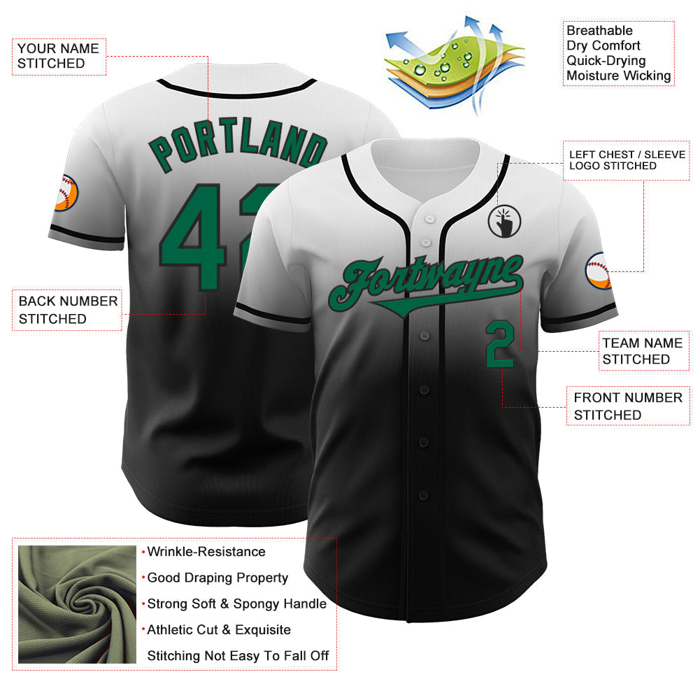 Custom White Kelly Green-Black Authentic Fade Fashion Baseball Jersey baseball jersey product view 3