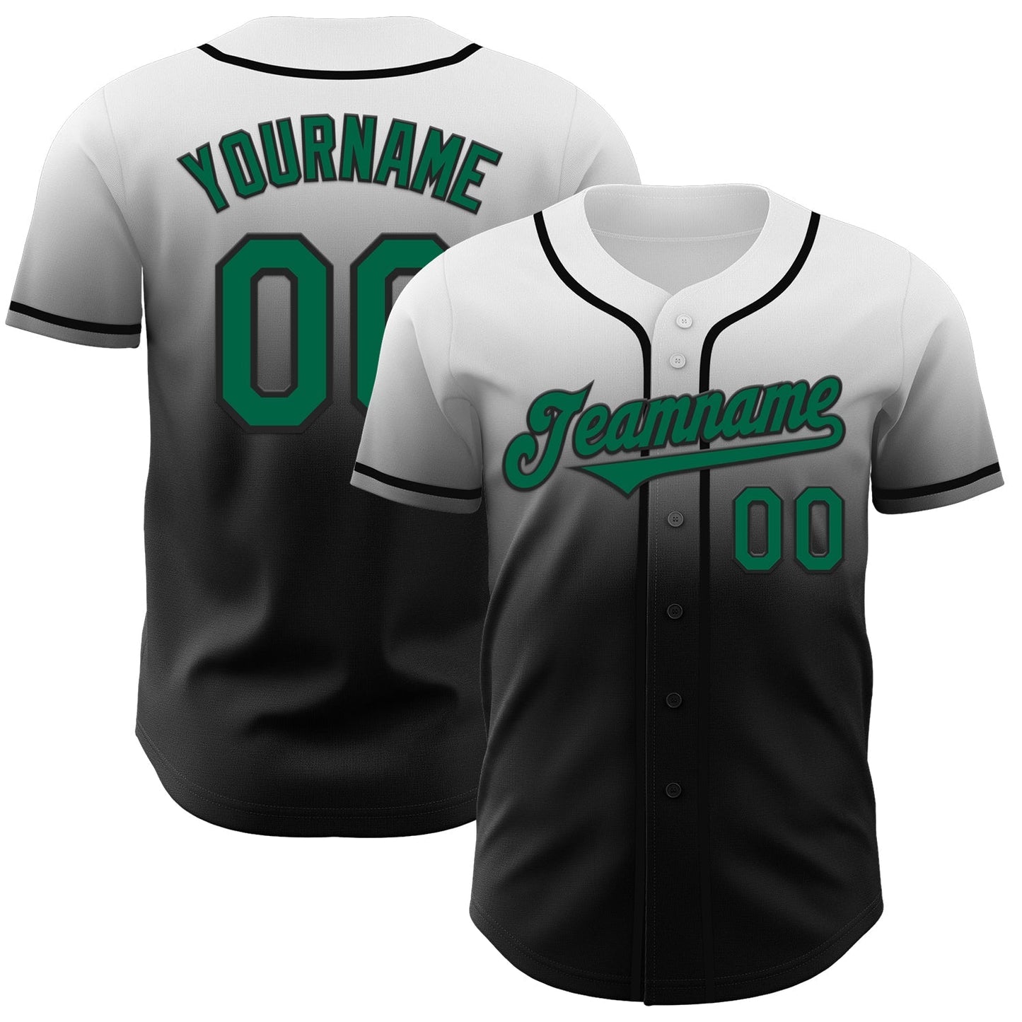 Custom White Kelly Green-Black Authentic Fade Fashion Baseball Jersey baseball jersey product view 1