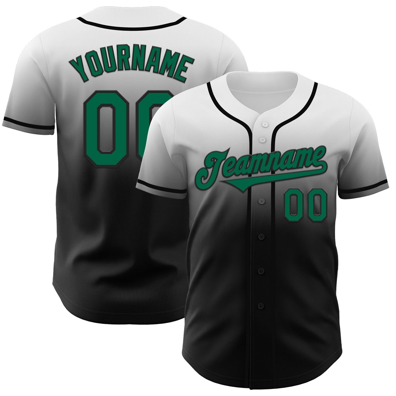 Custom White Kelly Green-Black Authentic Fade Fashion Baseball Jersey baseball jersey product view 1
