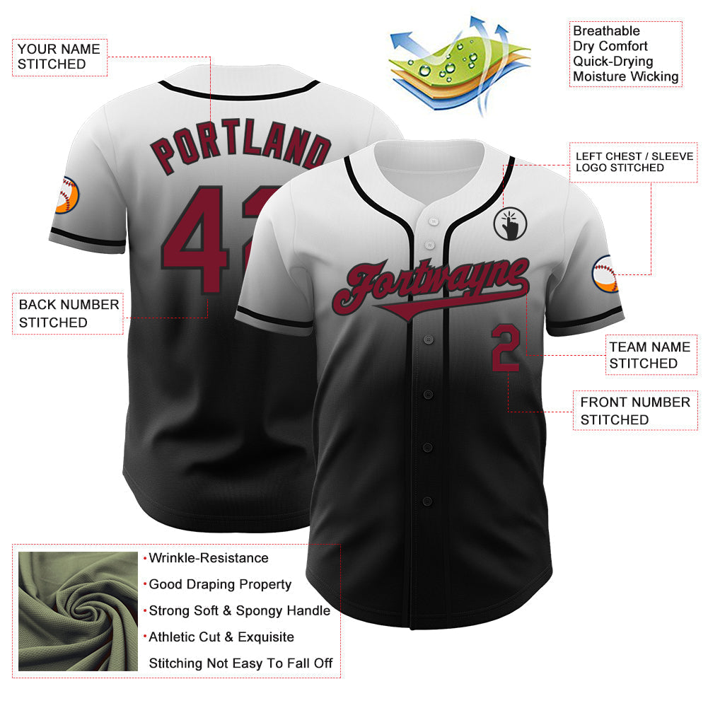 Custom White Crimson-Black Authentic Fade Fashion Baseball Jersey baseball jersey product view 3