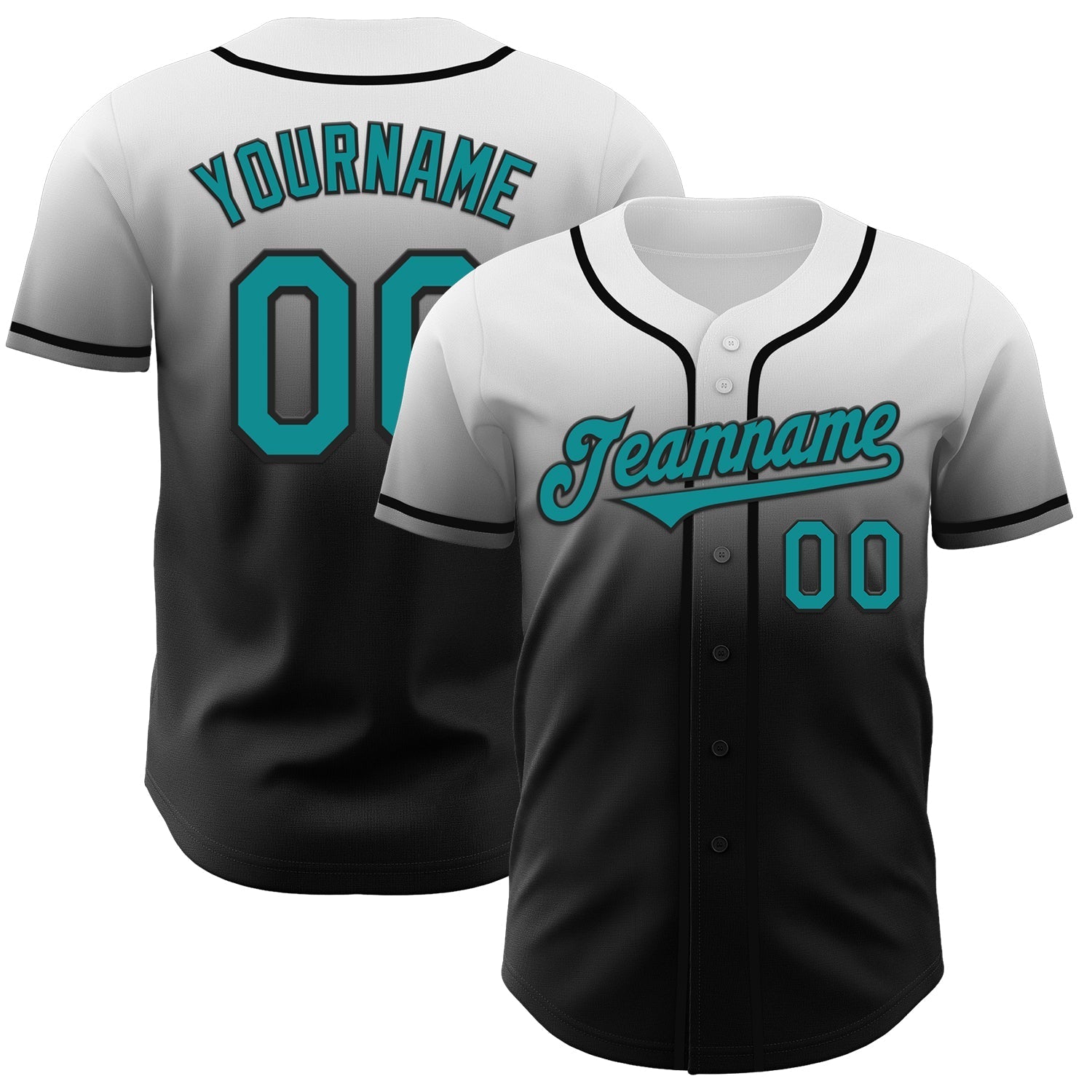 Custom White Teal-Black Authentic Fade Fashion Baseball Jersey baseball jersey product view 1