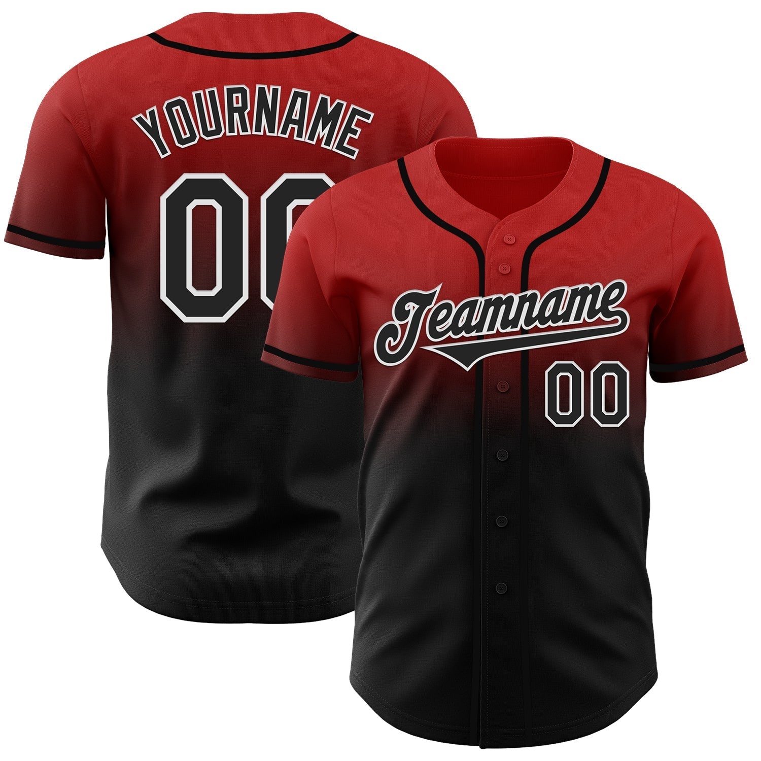 Custom Red Black-White Authentic Fade Fashion Baseball Jersey baseball jersey product view 1