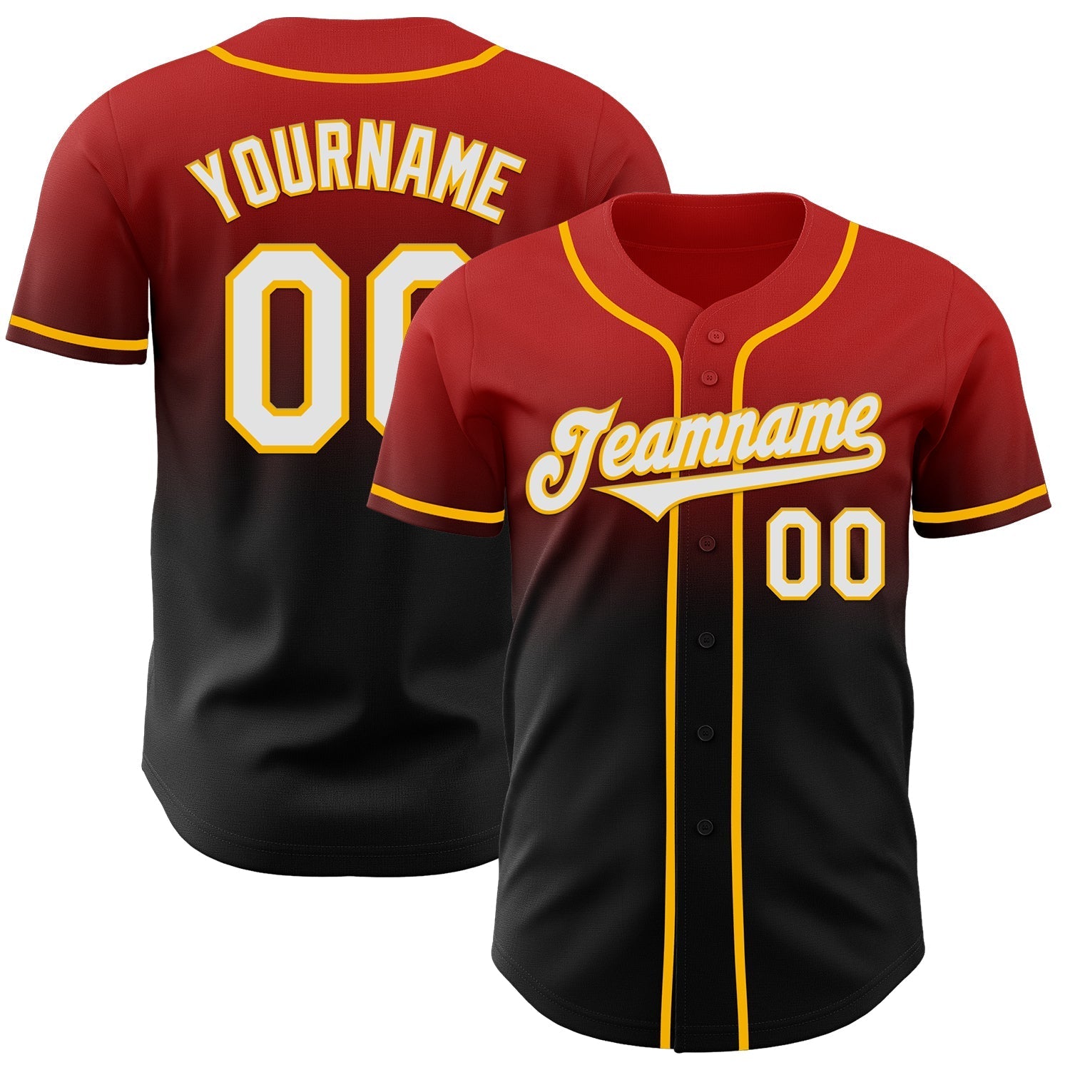 Custom Red Black-Gold Authentic Fade Fashion Baseball Jersey baseball jersey product view 1