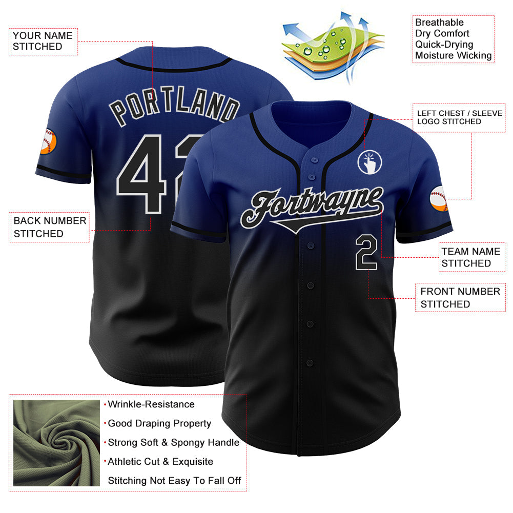 Custom Royal Black-White Authentic Fade Fashion Baseball Jersey baseball jersey product view 3