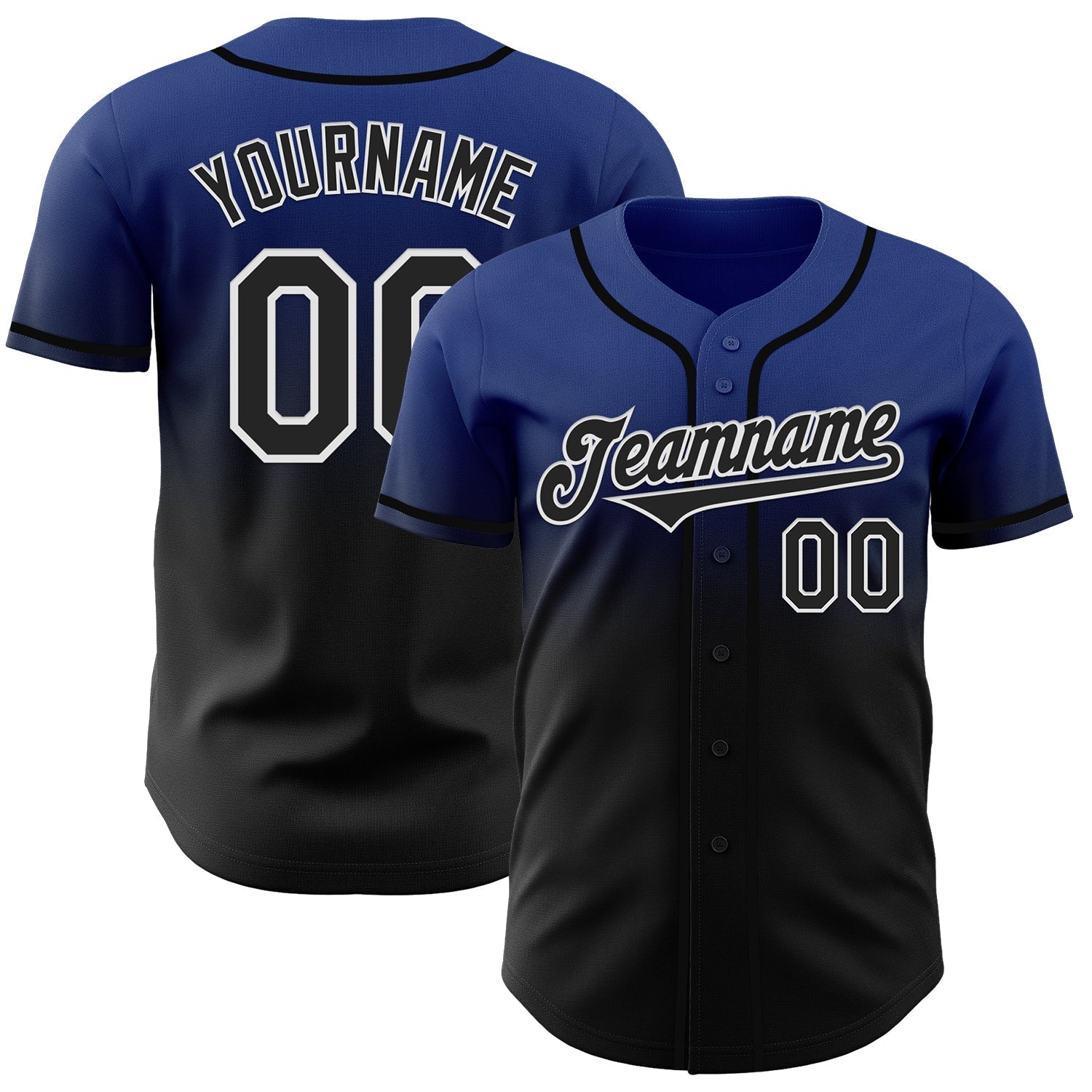 Custom Royal Black-White Authentic Fade Fashion Baseball Jersey baseball jersey product view 1