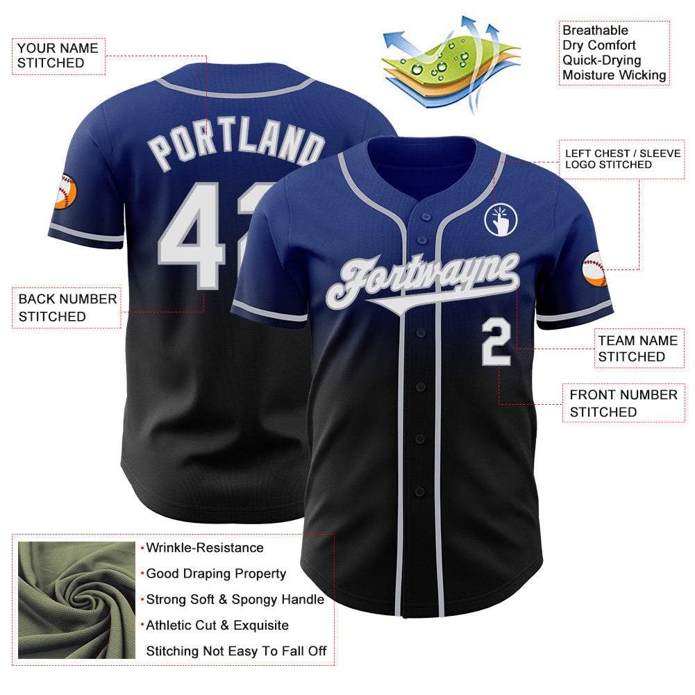 Custom Royal Black-Gray Authentic Fade Fashion Baseball Jersey baseball jersey product view 3