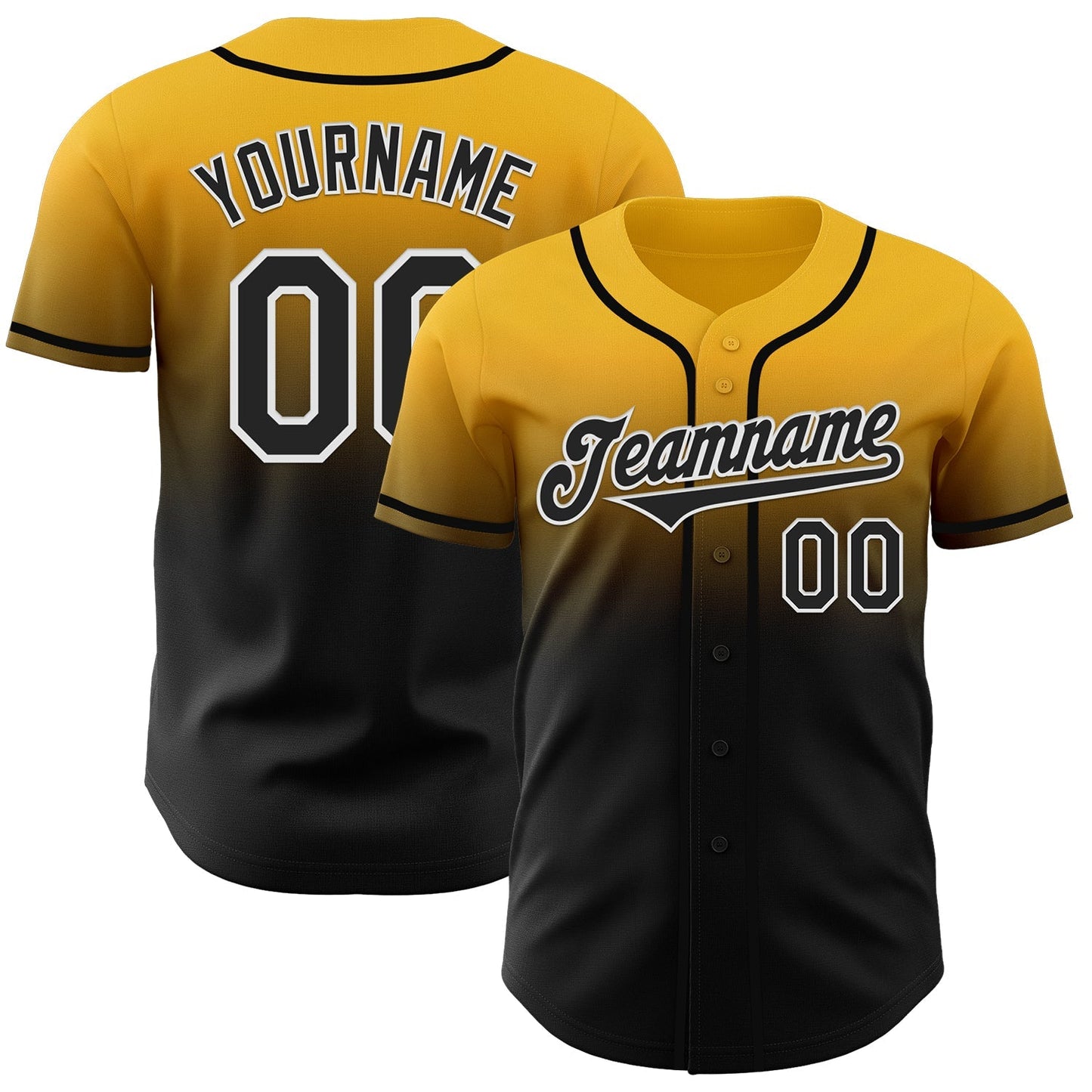 Custom Gold Black-White Authentic Fade Fashion Baseball Jersey baseball jersey product view 1