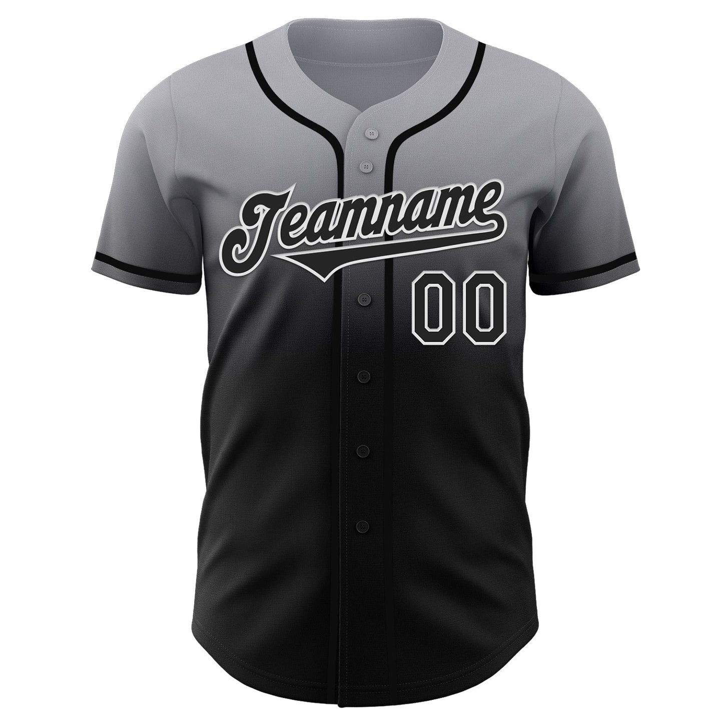 Custom Gray Black-White Authentic Fade Fashion Baseball Jersey baseball jersey product view 2