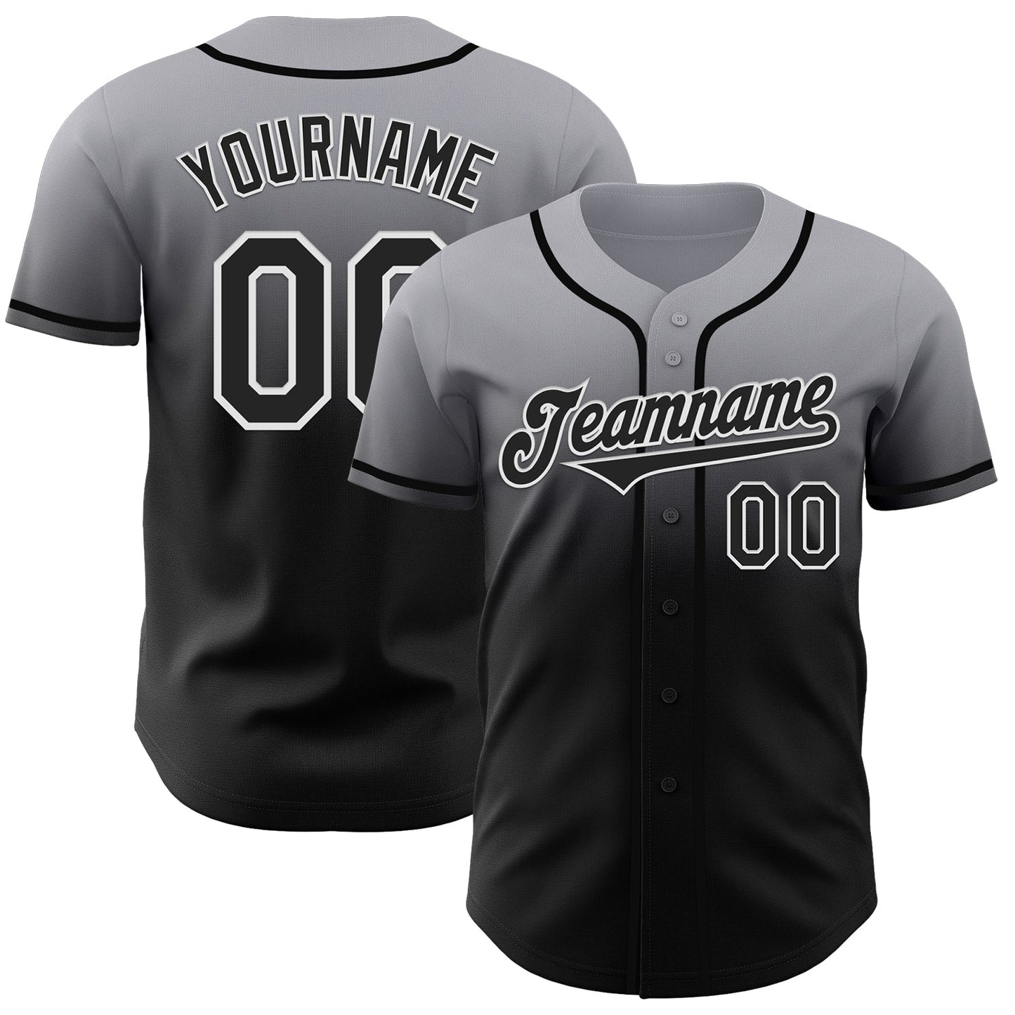 Custom Gray Black-White Authentic Fade Fashion Baseball Jersey baseball jersey product view 1