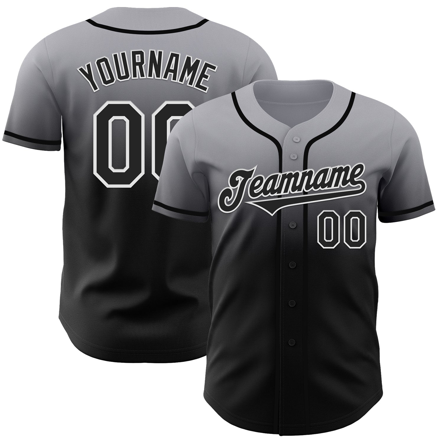 Custom Gray Black-White Authentic Fade Fashion Baseball Jersey baseball jersey product view 1