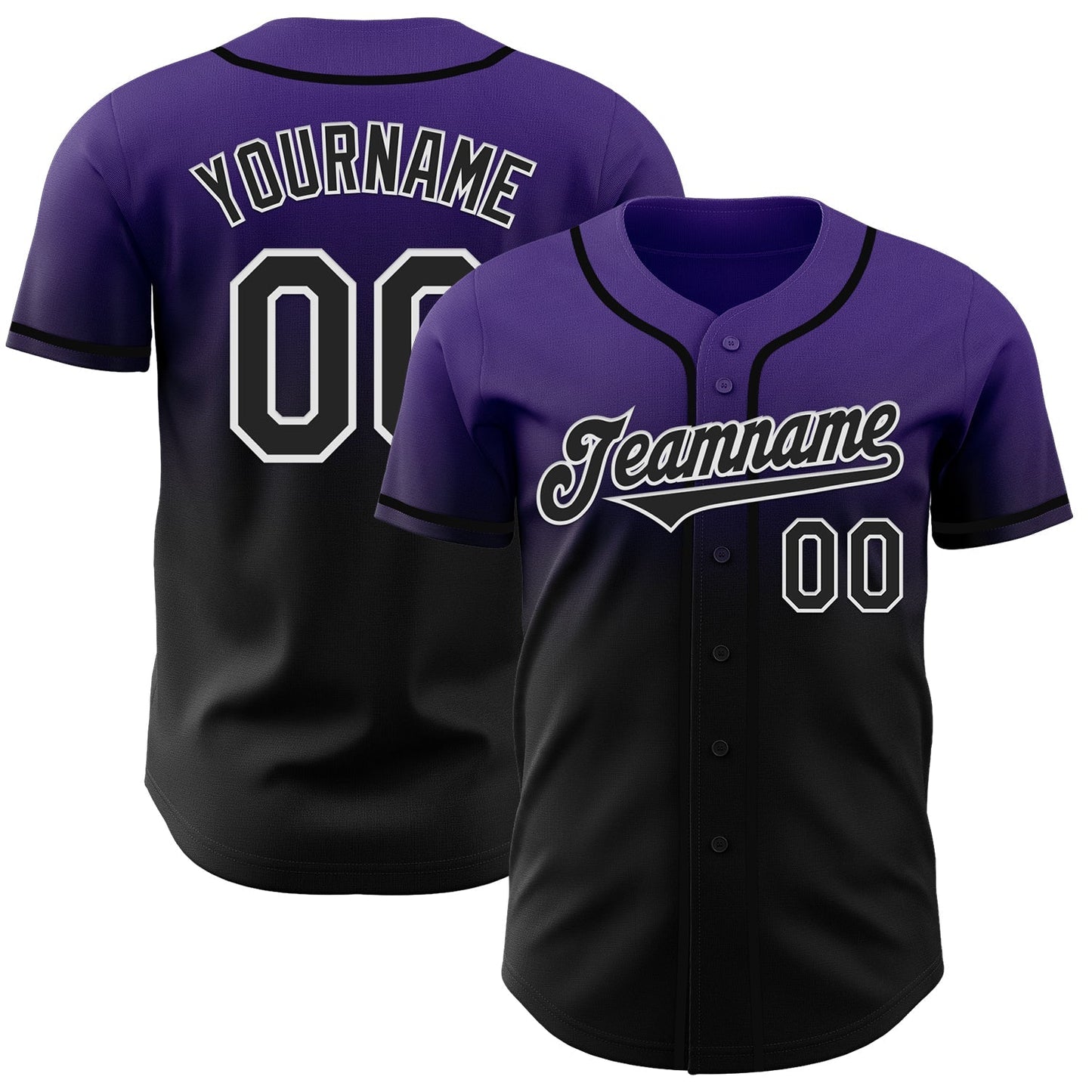 Custom Purple Black-White Authentic Fade Fashion Baseball Jersey baseball jersey product view 1