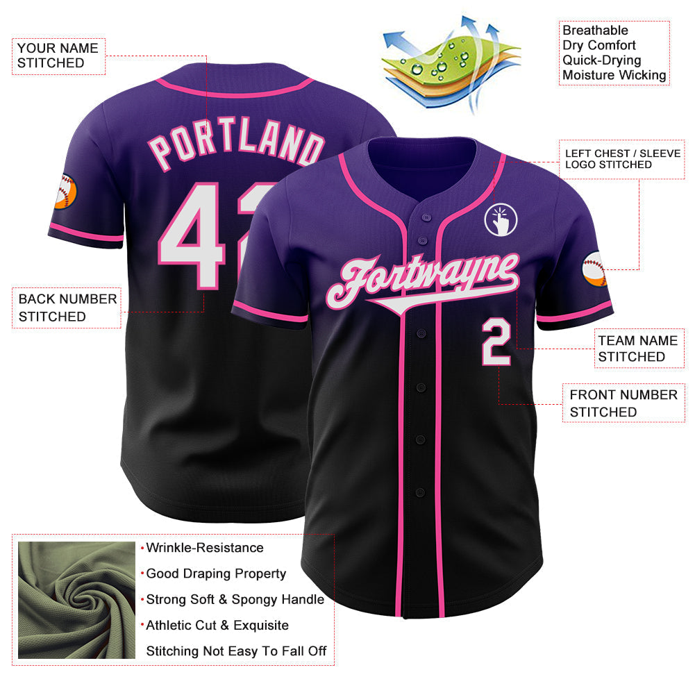 Custom Purple Black-Pink Authentic Fade Fashion Baseball Jersey baseball jersey product view 3
