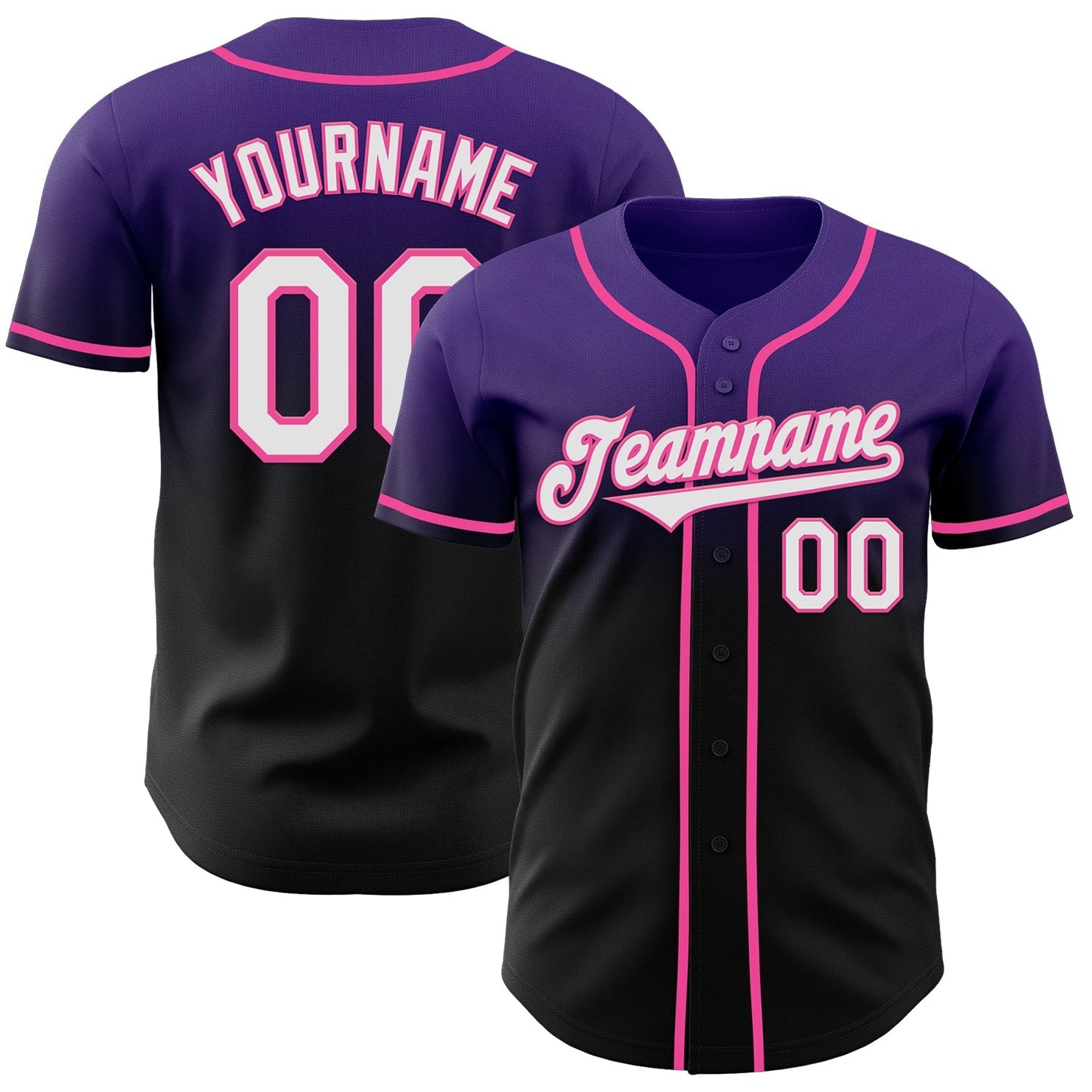 Custom Purple Black-Pink Authentic Fade Fashion Baseball Jersey baseball jersey product view 1