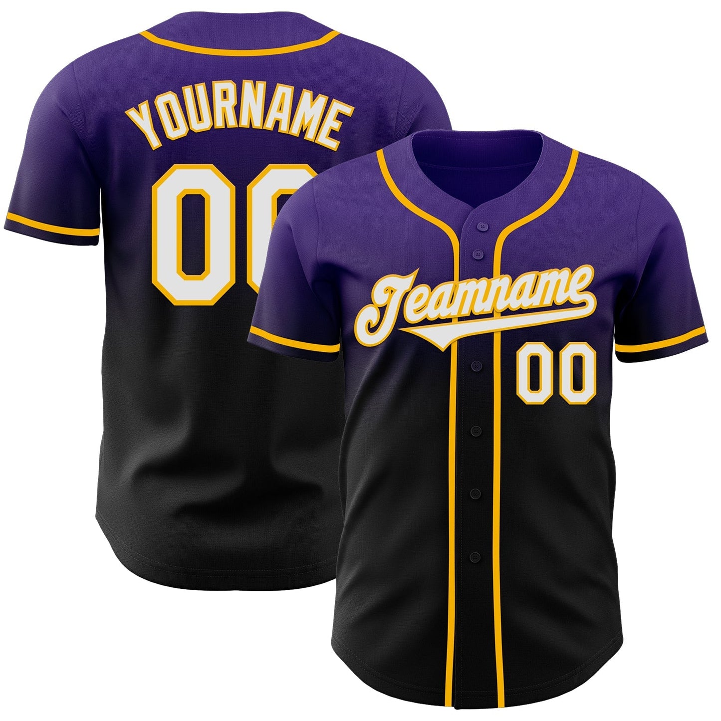Custom Purple Black-Gold Authentic Fade Fashion Baseball Jersey baseball jersey product view 1