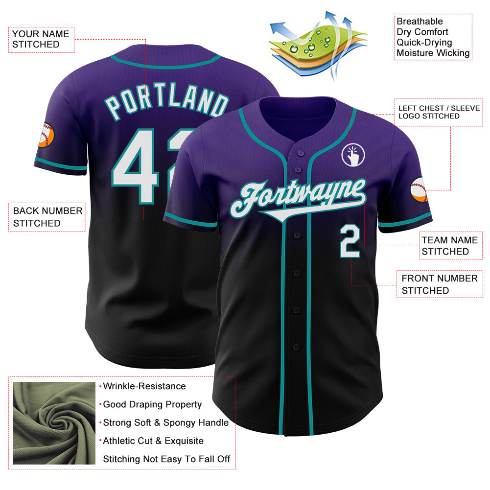 Custom Purple Black-Teal Authentic Fade Fashion Baseball Jersey baseball jersey product view 3