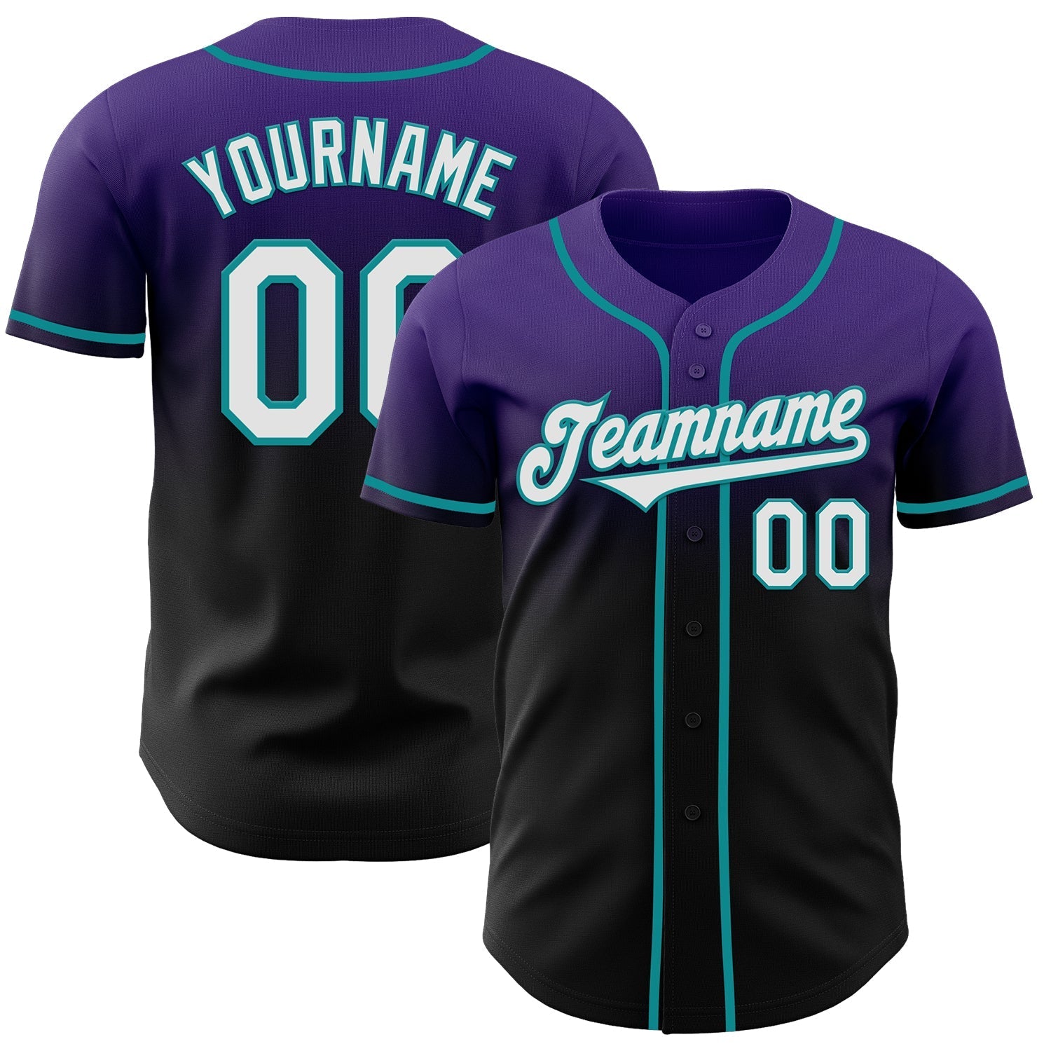 Custom Purple Black-Teal Authentic Fade Fashion Baseball Jersey baseball jersey product view 1