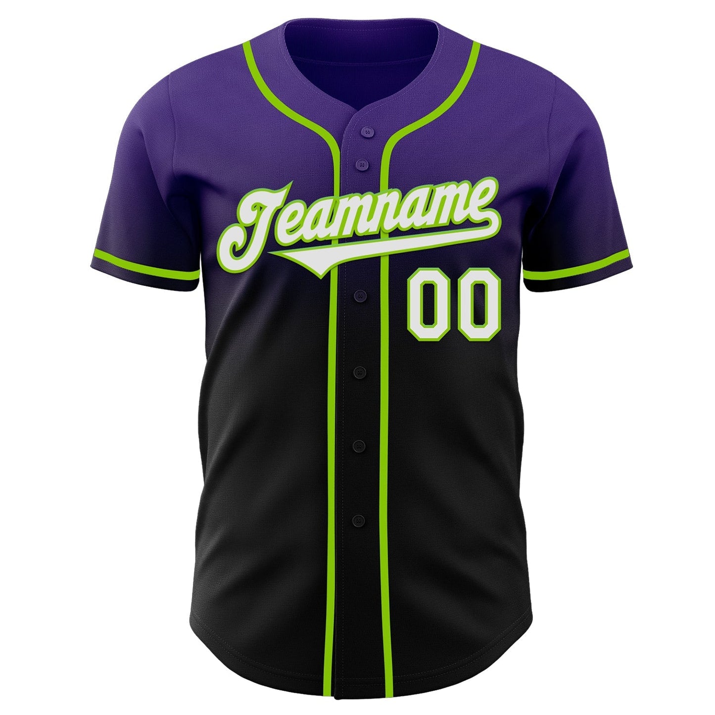Custom Purple Black-Neon Green Authentic Fade Fashion Baseball Jersey baseball jersey product view 2