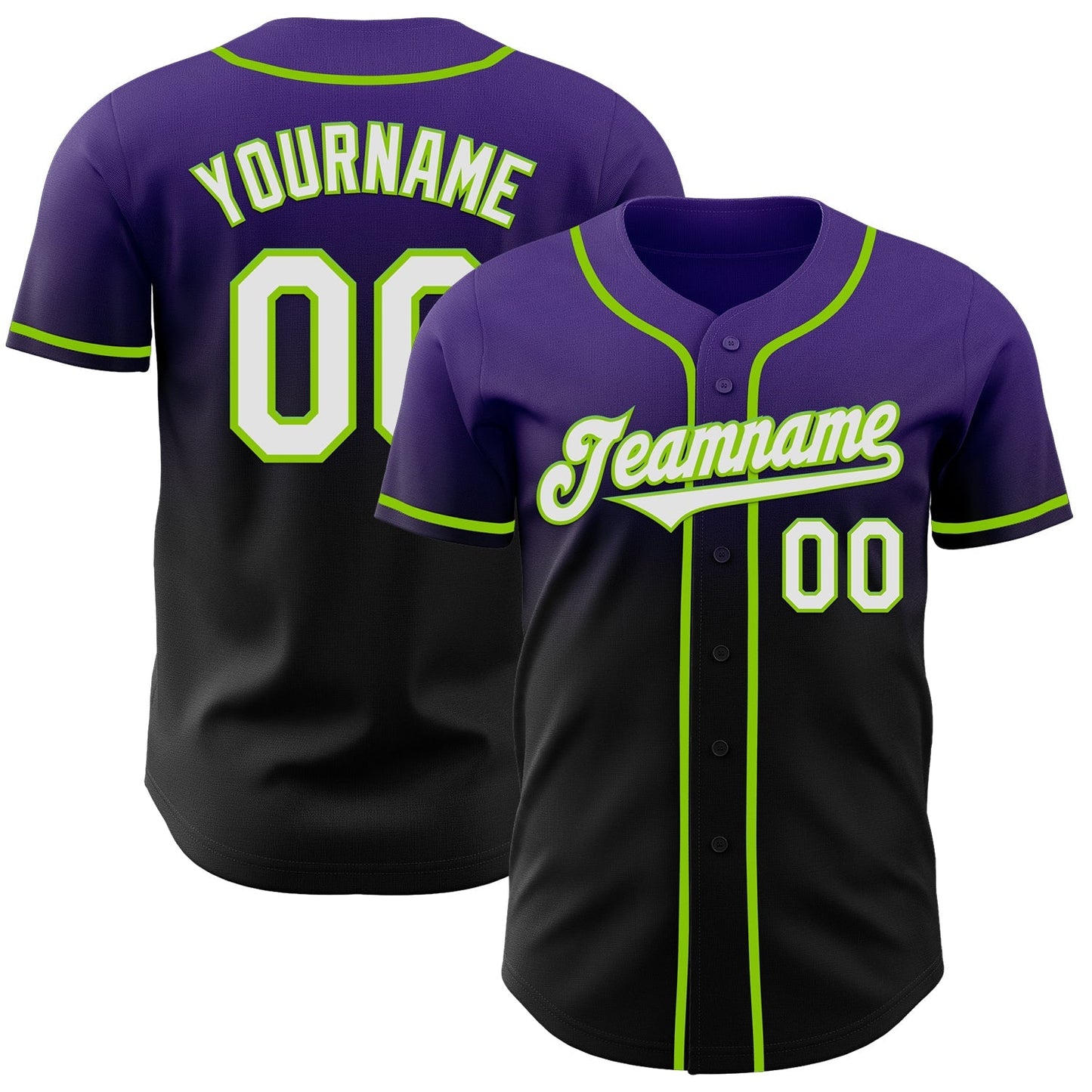 Custom Purple Black-Neon Green Authentic Fade Fashion Baseball Jersey baseball jersey product view 1