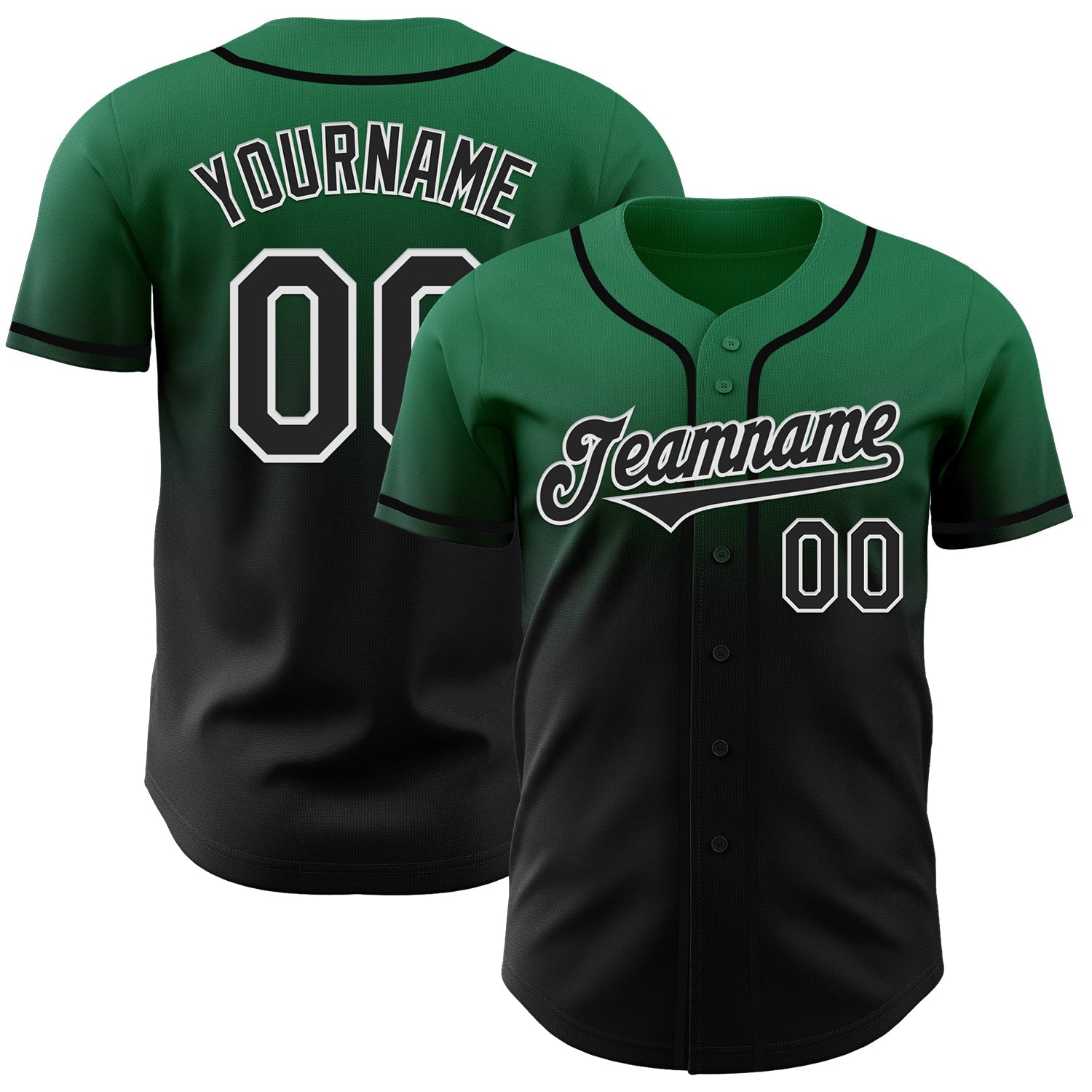 Custom Kelly Green Black-White Authentic Fade Fashion Baseball Jersey baseball jersey product view 1
