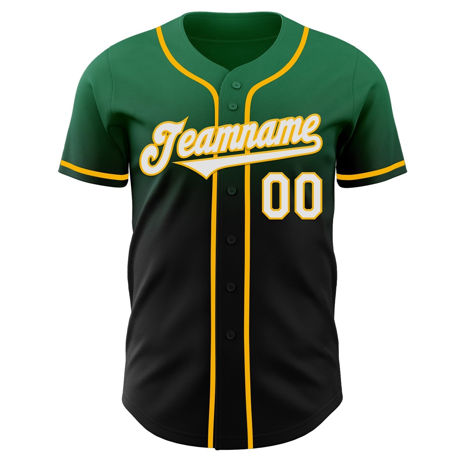 Custom Kelly Green Black-Gold Authentic Fade Fashion Baseball Jersey baseball jersey product view 2