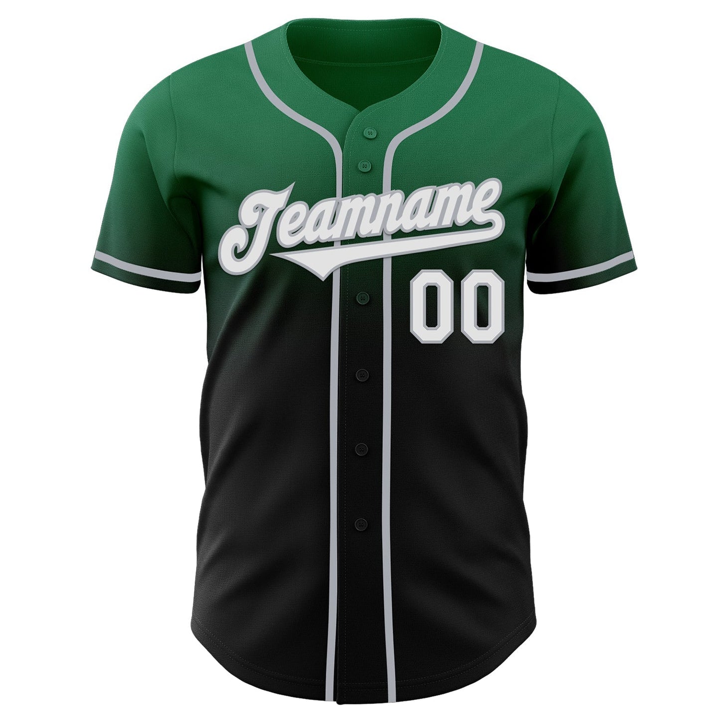 Custom Kelly Green Black-Gray Authentic Fade Fashion Baseball Jersey baseball jersey product view 2