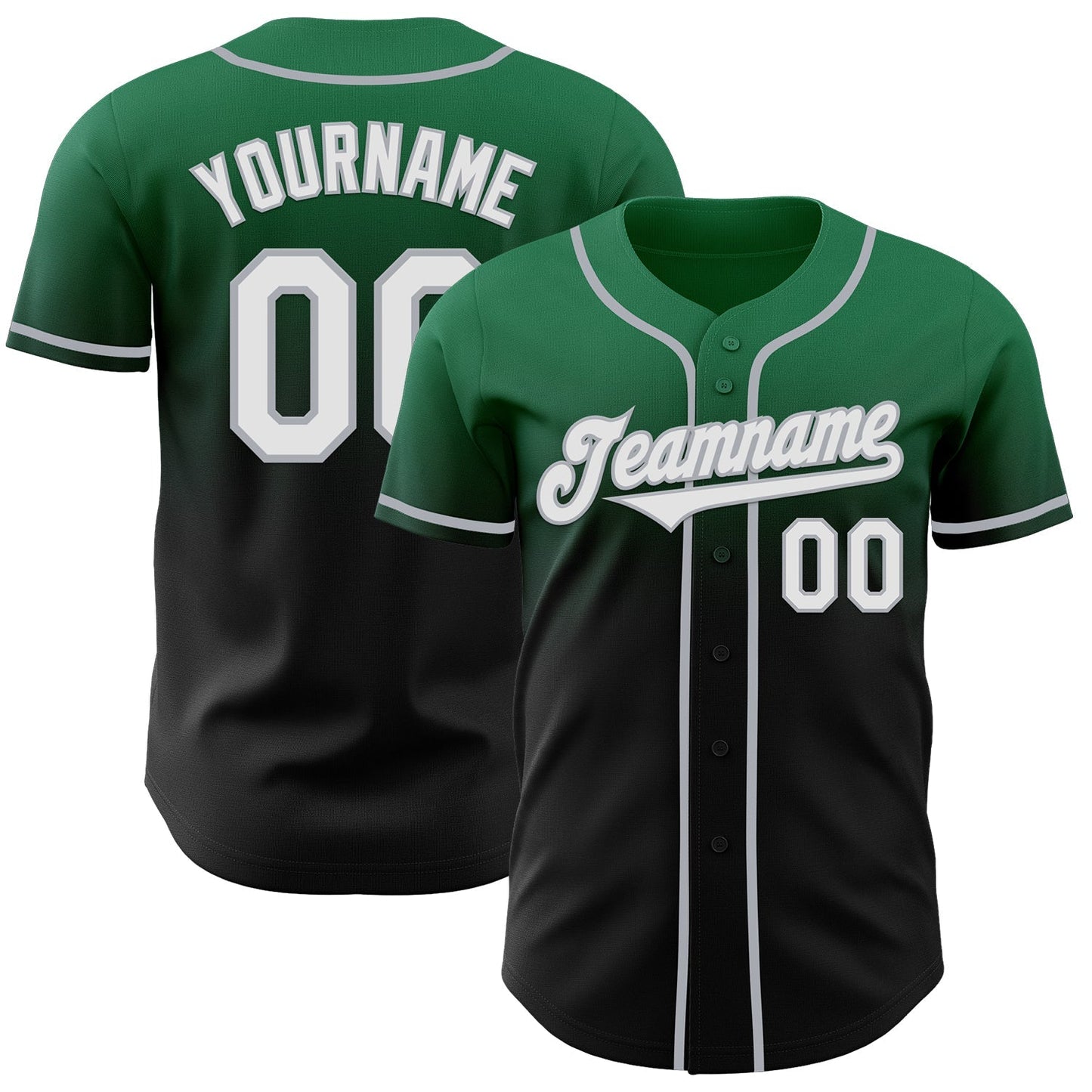 Custom Kelly Green Black-Gray Authentic Fade Fashion Baseball Jersey baseball jersey product view 1