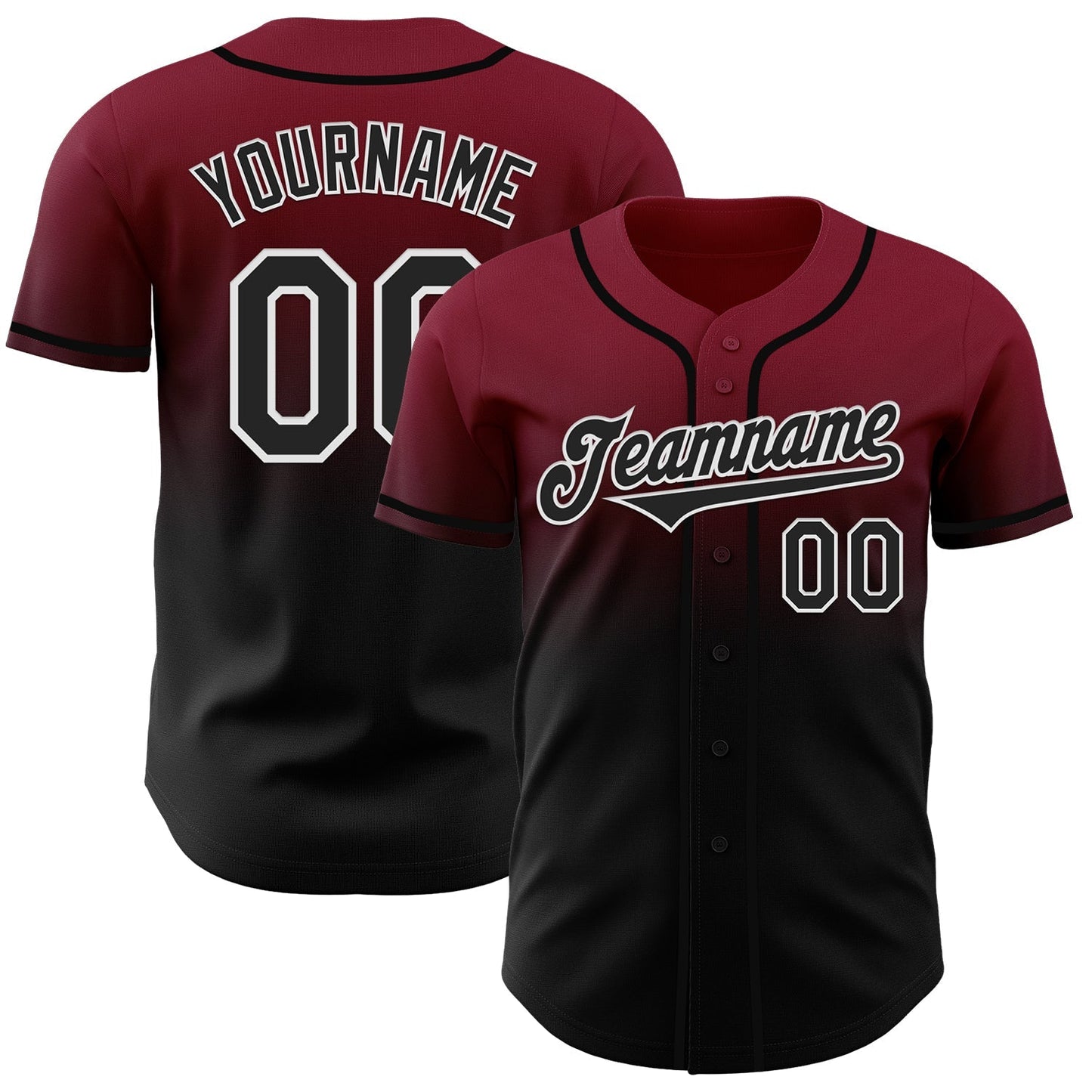 Custom Crimson Black-White Authentic Fade Fashion Baseball Jersey baseball jersey product view 1